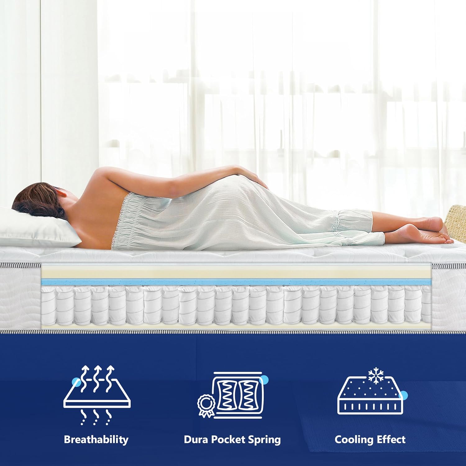 Olee Sleep Full Mattress, 10 Inch Plush Cloud Hybrid Mattress, Gel Infused Memory Foam, Pocket Spring for Support and Pressure Relief, CertiPUR-US Certified, Bed-in-a-Box, Soft, Full Size · v2