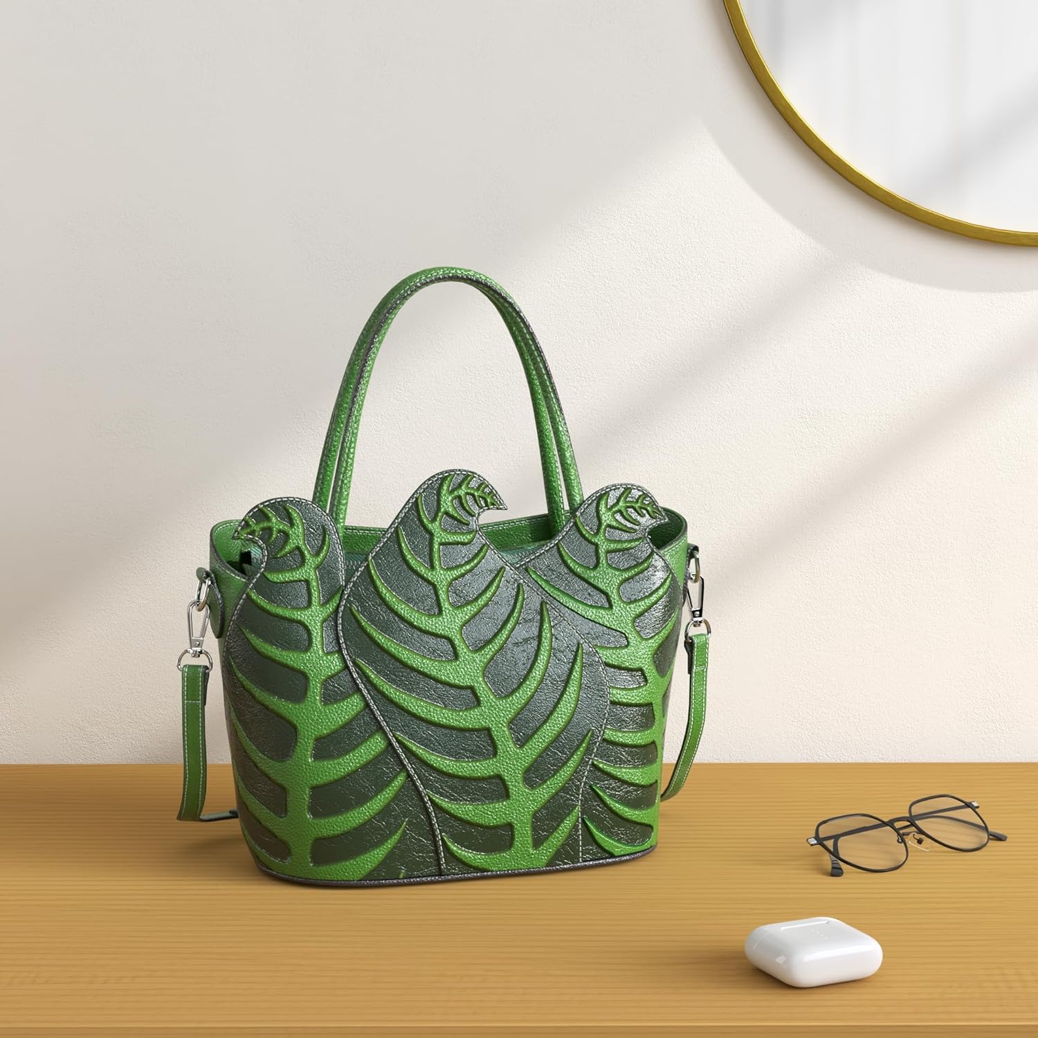 PIJUSHI Designer-Handtaschen Leaf für Damen, Schultertasche mit Tragegriff