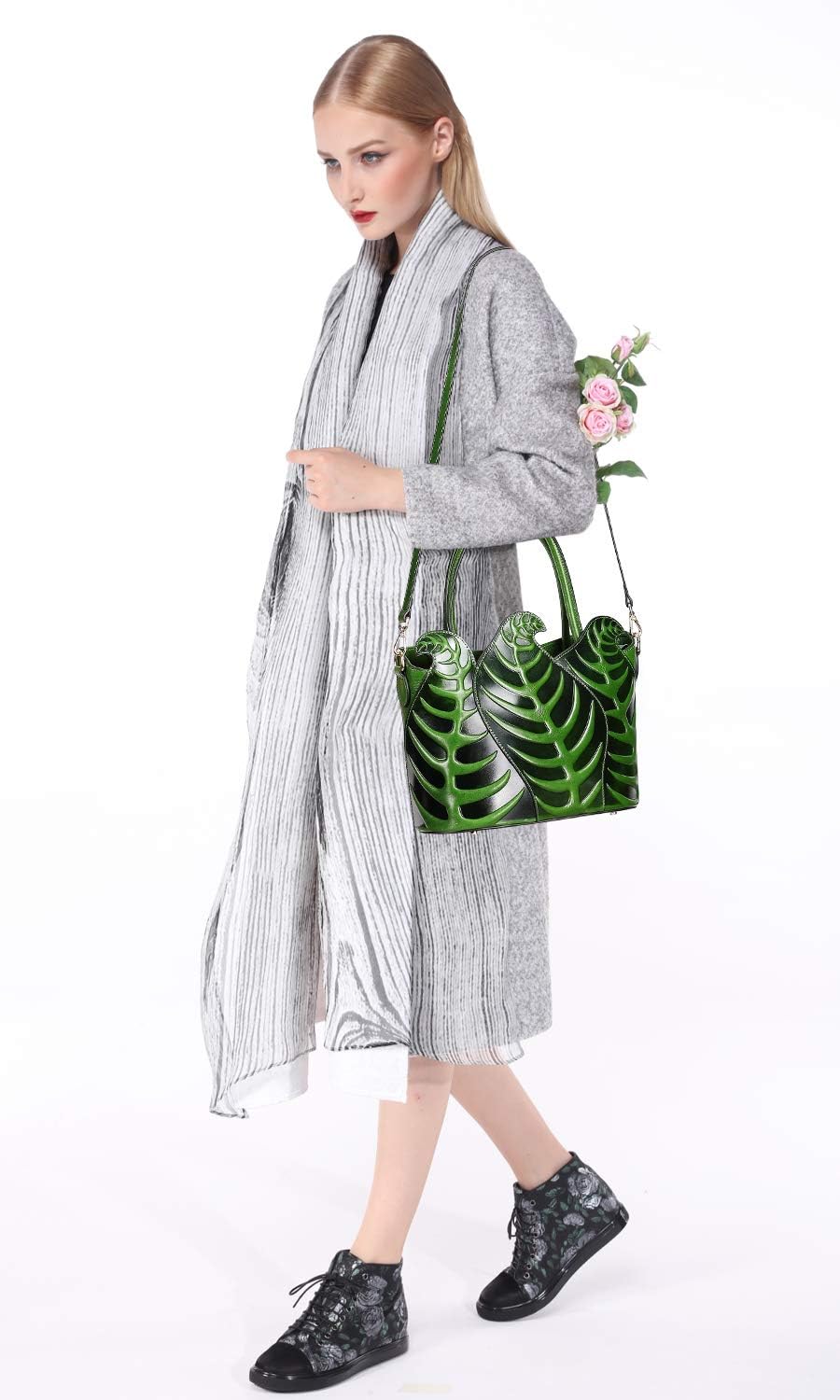 PIJUSHI Designer-Handtaschen Leaf für Damen, Schultertasche mit Tragegriff