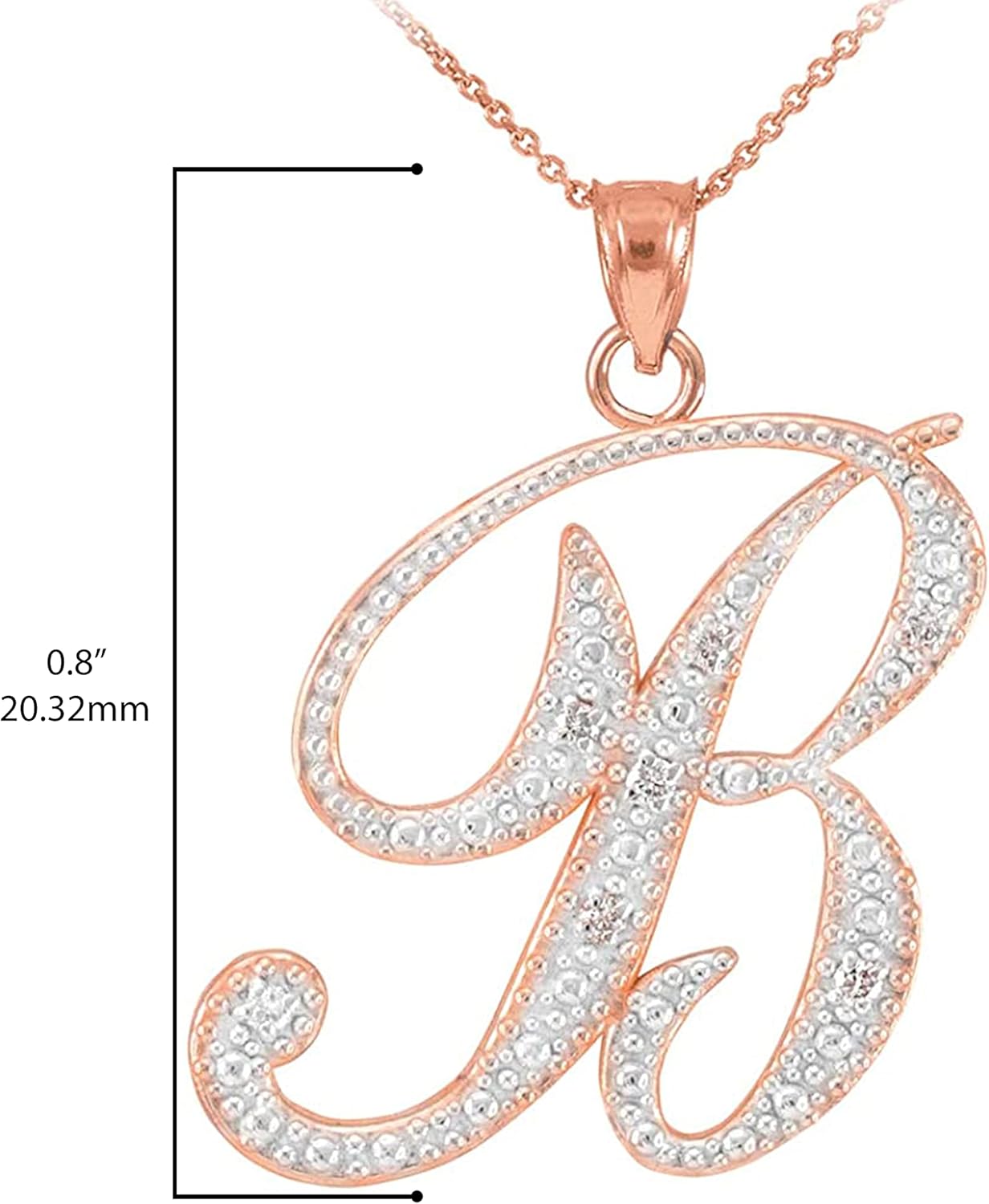 14K Rose Gold Diamond Accented Dangling Cursive Initial B Charm 4/5 Pendant Necklace (J-K Color, I1-I2 Clarity) - Choice of Length · v2
