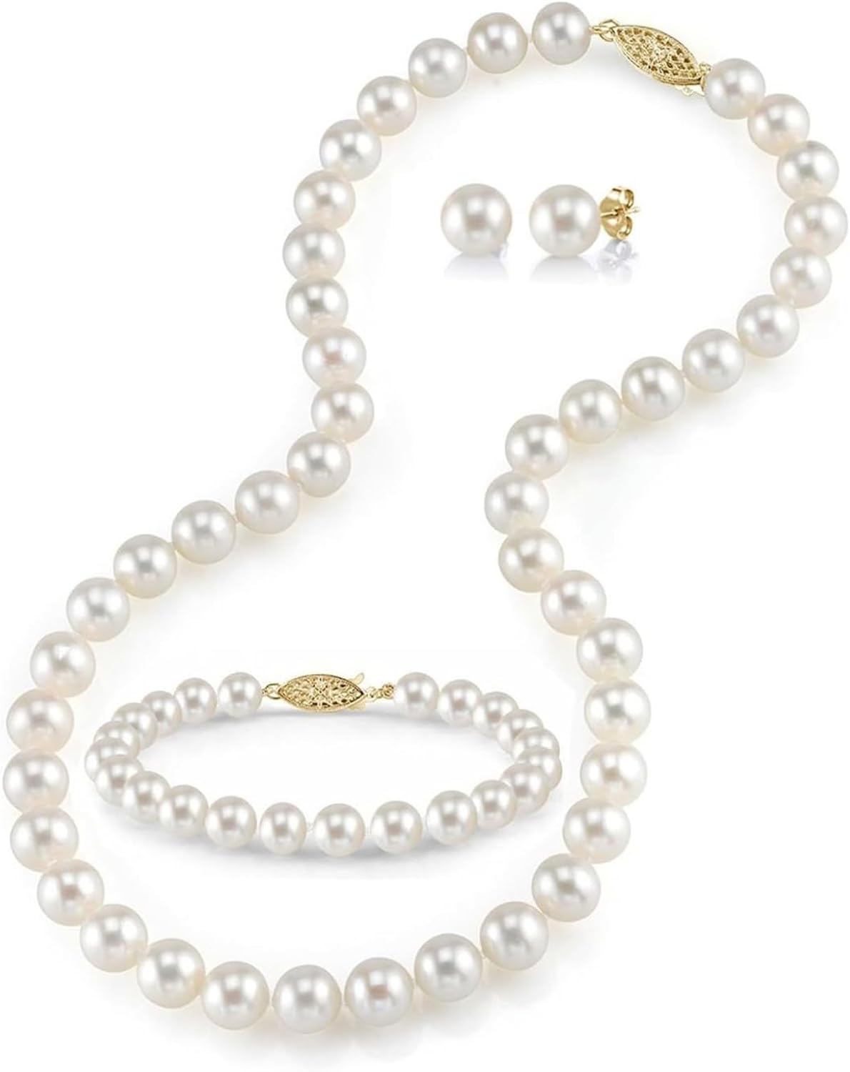 ชุดเครื่องประดับไข่มุกทองคำ 14K จาก The Pearl Source สำหรับผู้หญิง - ชุดสร้อยคอและต่างหูไข่มุกน้ำจืดและสร้อยข้อมือไข่มุก | ไข่มุกเลี้ยงแท้