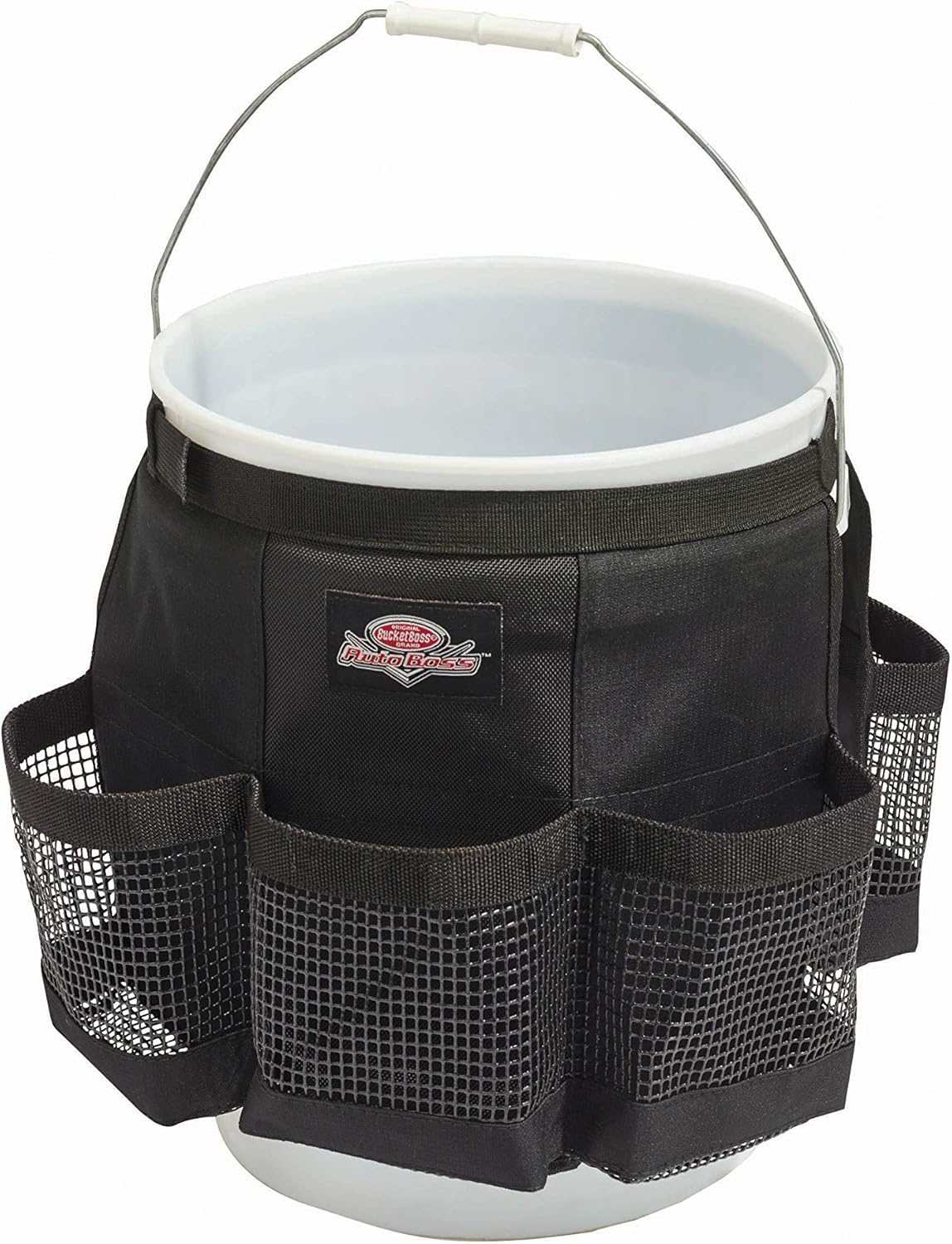 Bucket Boss Auto Boss Wash Boss Organizer cho xô 5 gallon, có túi lưới bên ngoài khô nhanh để đựng đồ dùng trên xe, đựng xà phòng và nước trong xô, màu đen, AB30060