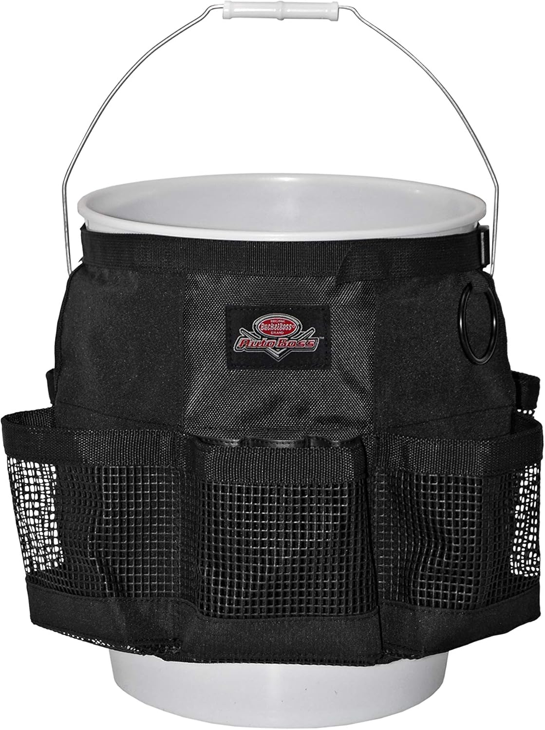 Bucket Boss Auto Boss Wash Boss Organizer ถังขนาด 5 แกลลอน พร้อมกระเป๋าตาข่ายภายนอกแห้งเร็วสำหรับใส่ของใช้ในรถยนต์ สำหรับใส่สบู่และน้ำในถัง สีดำ AB30060