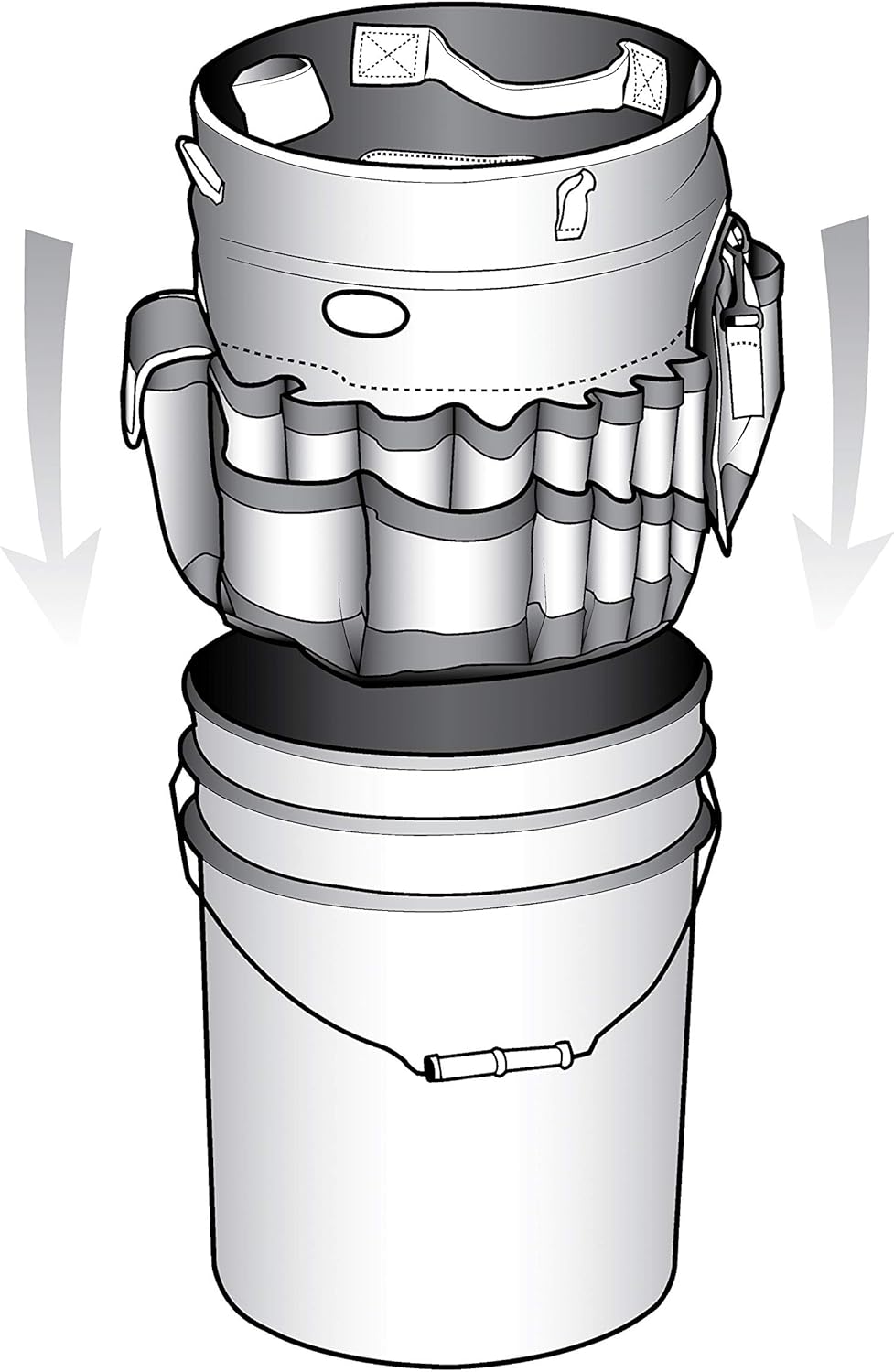 Bucket Boss Auto Boss Wash Boss Organizer ถังขนาด 5 แกลลอน พร้อมกระเป๋าตาข่ายภายนอกแห้งเร็วสำหรับใส่ของใช้ในรถยนต์ สำหรับใส่สบู่และน้ำในถัง สีดำ AB30060