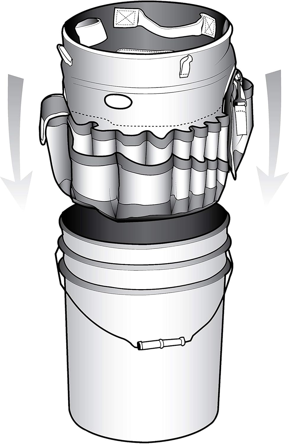 Bucket Boss Auto Boss Wash Boss Organizer ถังขนาด 5 แกลลอน พร้อมกระเป๋าตาข่ายภายนอกแห้งเร็วสำหรับใส่ของใช้ในรถยนต์ สำหรับใส่สบู่และน้ำในถัง สีดำ AB30060
