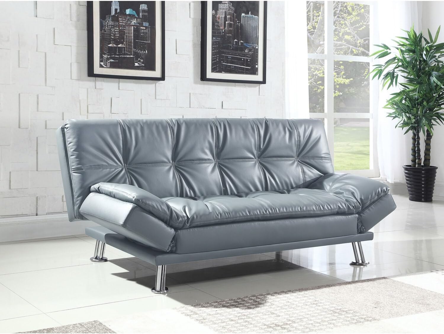 Coaster Home Furnishings Divano letto imbottito con schienale trapuntato Dilleston grigio