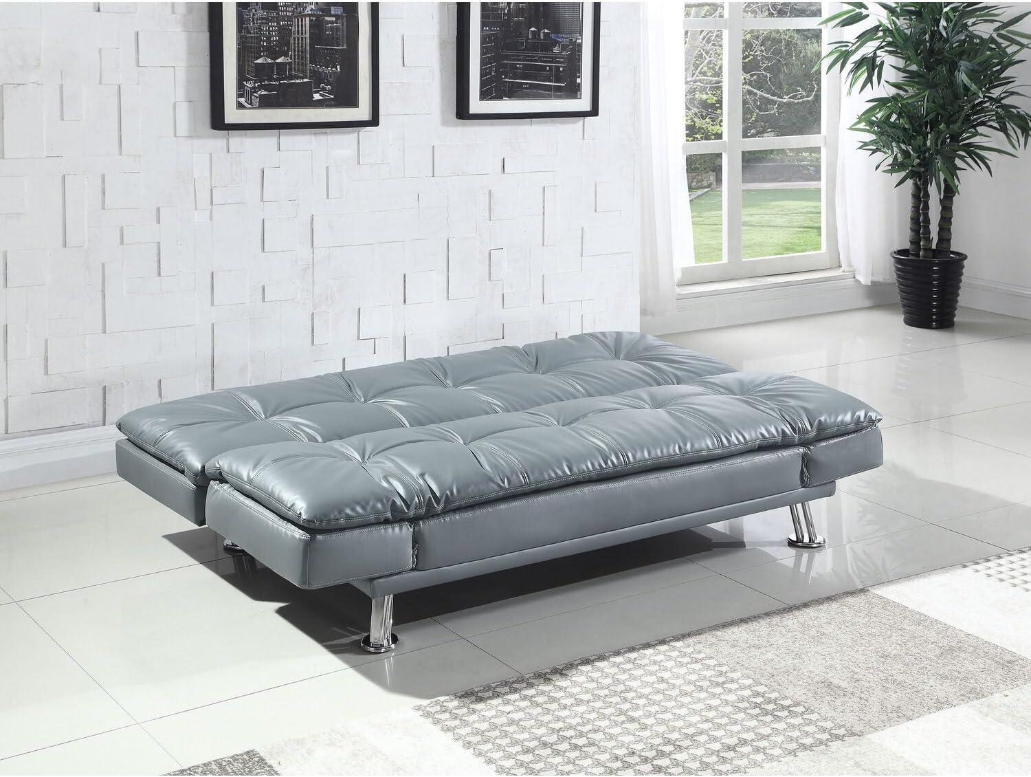Coaster Home Furnishings Divano letto imbottito con schienale trapuntato Dilleston grigio