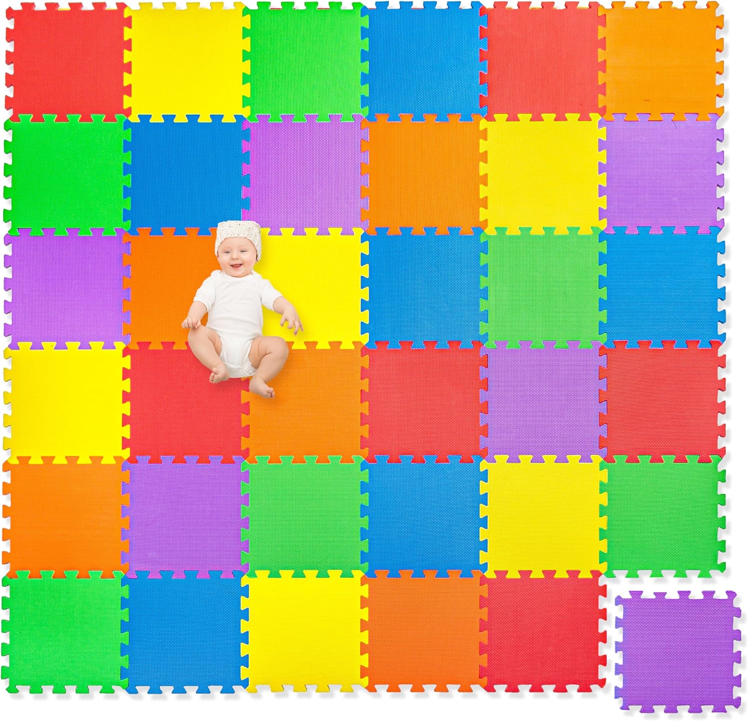 Non-Toxic Extra-Thick 36 Piece Children Play  Exercise Mat - Comfortable Cushiony Foam Floor Puzzle Mat, 6 Vibrant Colors for Kids amp; Toddlers · v5