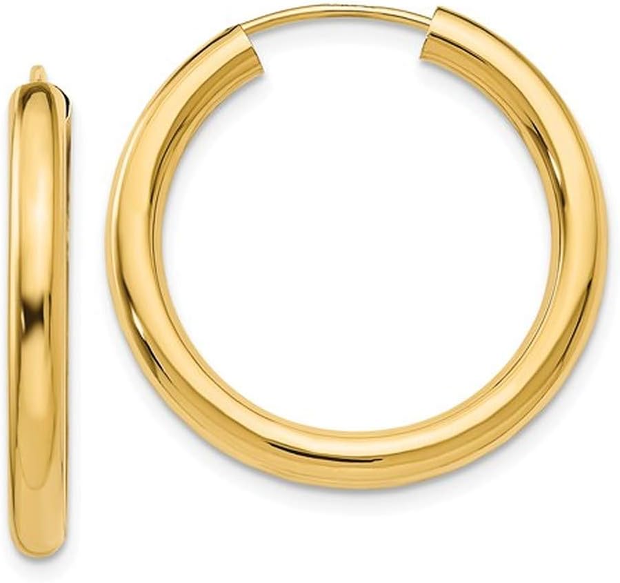 Orecchini a cerchio Real Endless in oro giallo 14 carati spessi, (tubo da 3 mm)