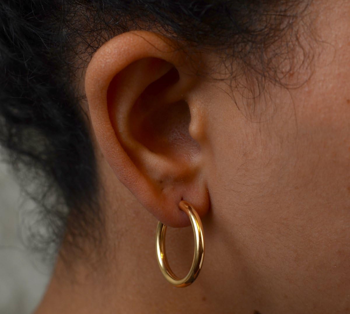 14K Yellow Gold Thick Real Endless Hoop Earrings, (3mm Tube) · v5