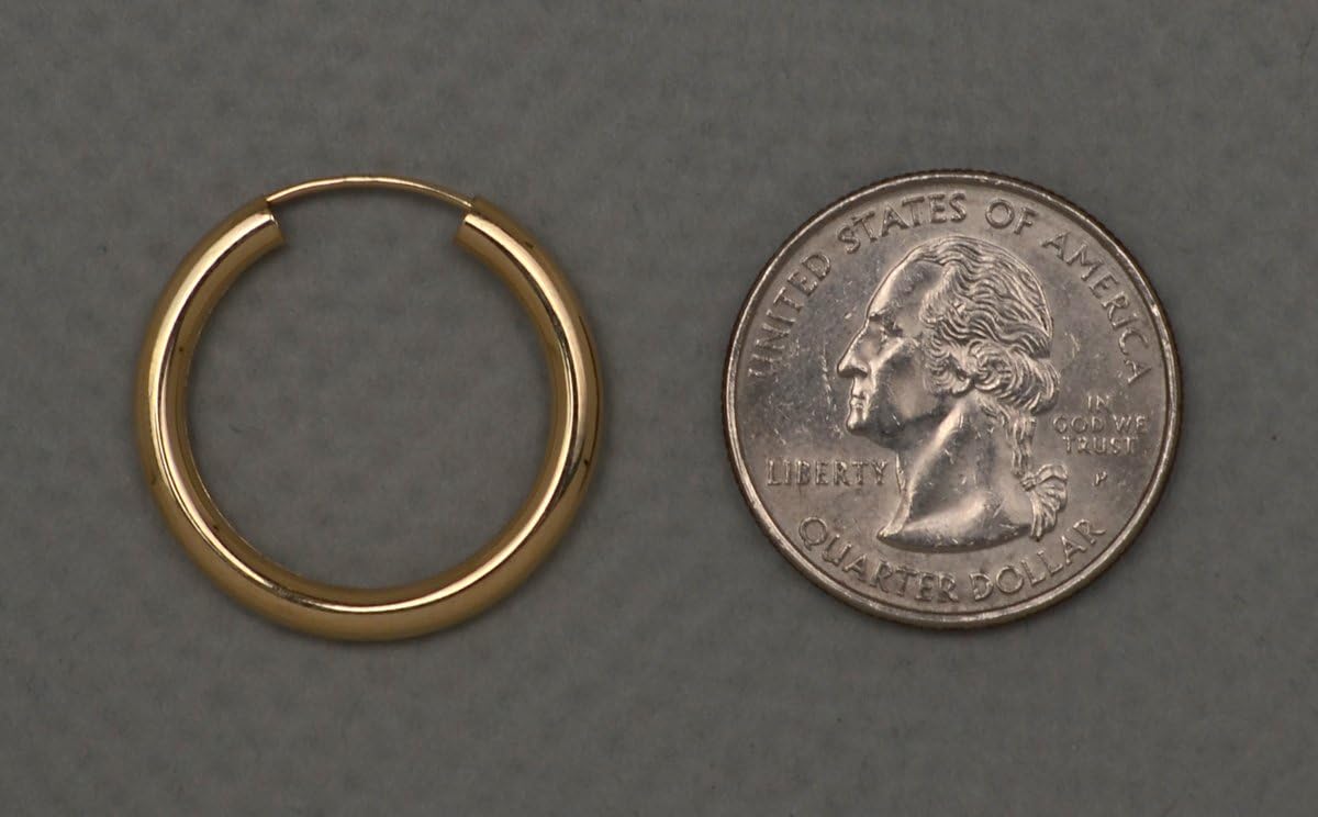 14K Yellow Gold Thick Real Endless Hoop Earrings, (3mm Tube) · v5