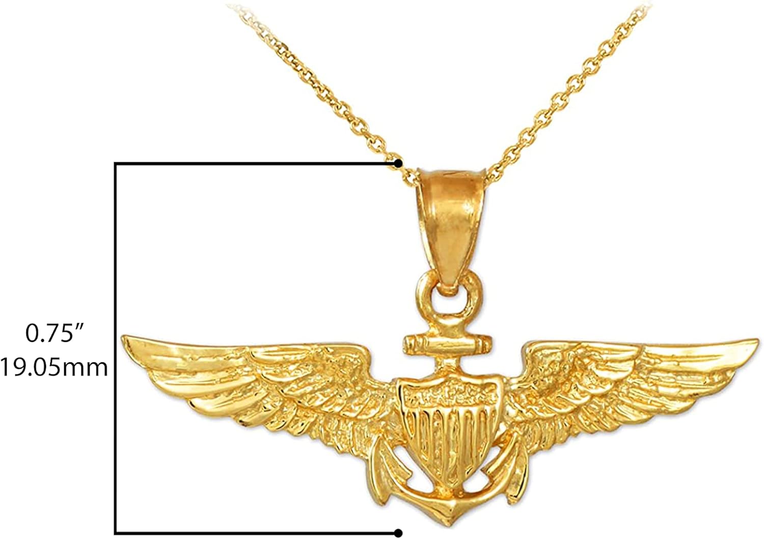 14K Yellow Gold US Navy Naval Aviator Wings Rolo Chain Pendant Necklace - 16 · v2