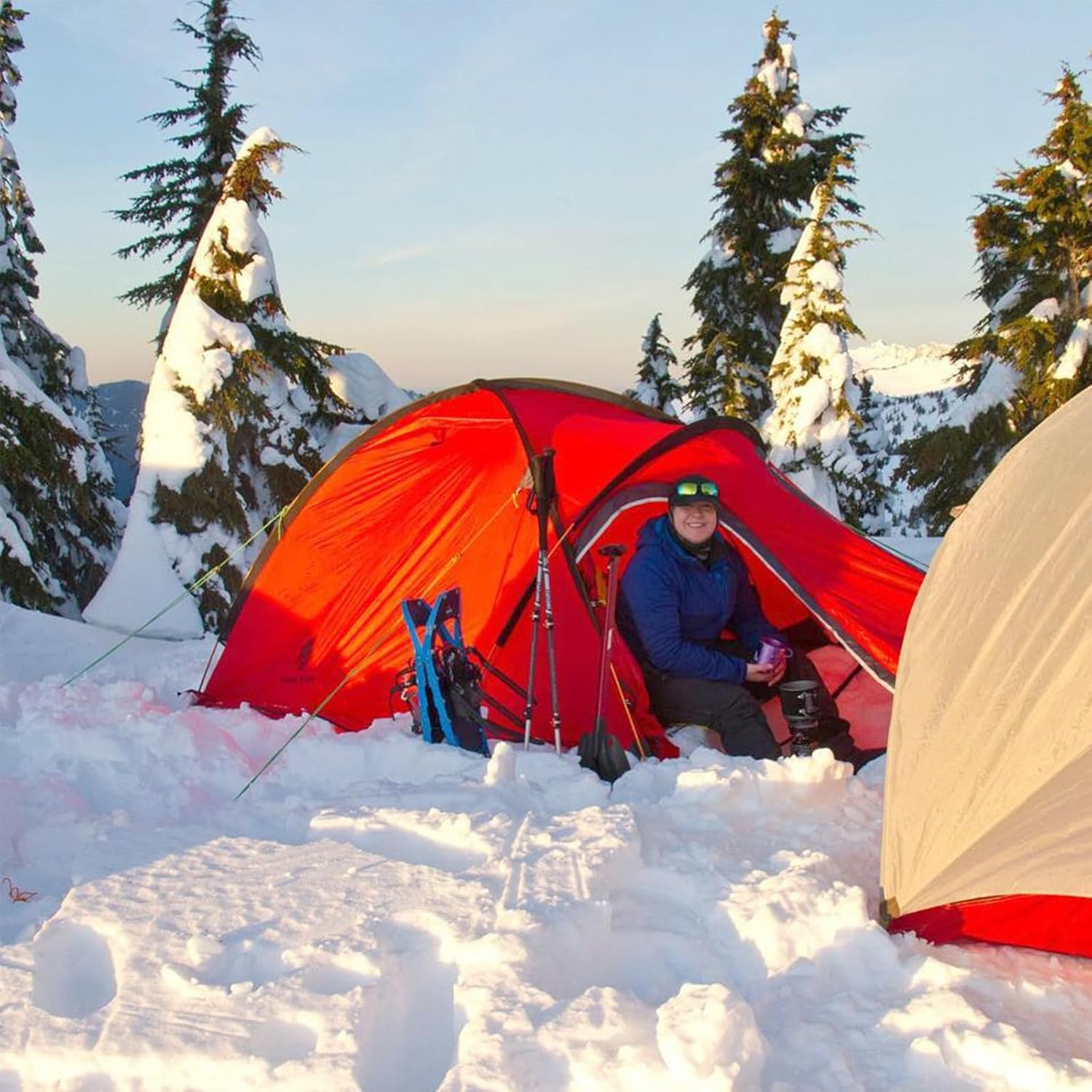 Geertop Tragbares 2-Personen-Zelt für 4 Jahreszeiten, wasserdichtes Rucksackzelt, doppellagig, allwetterfest, für Camping, Wandern, Reisen, Klettern, Bergsteigen — einfacher Aufbau