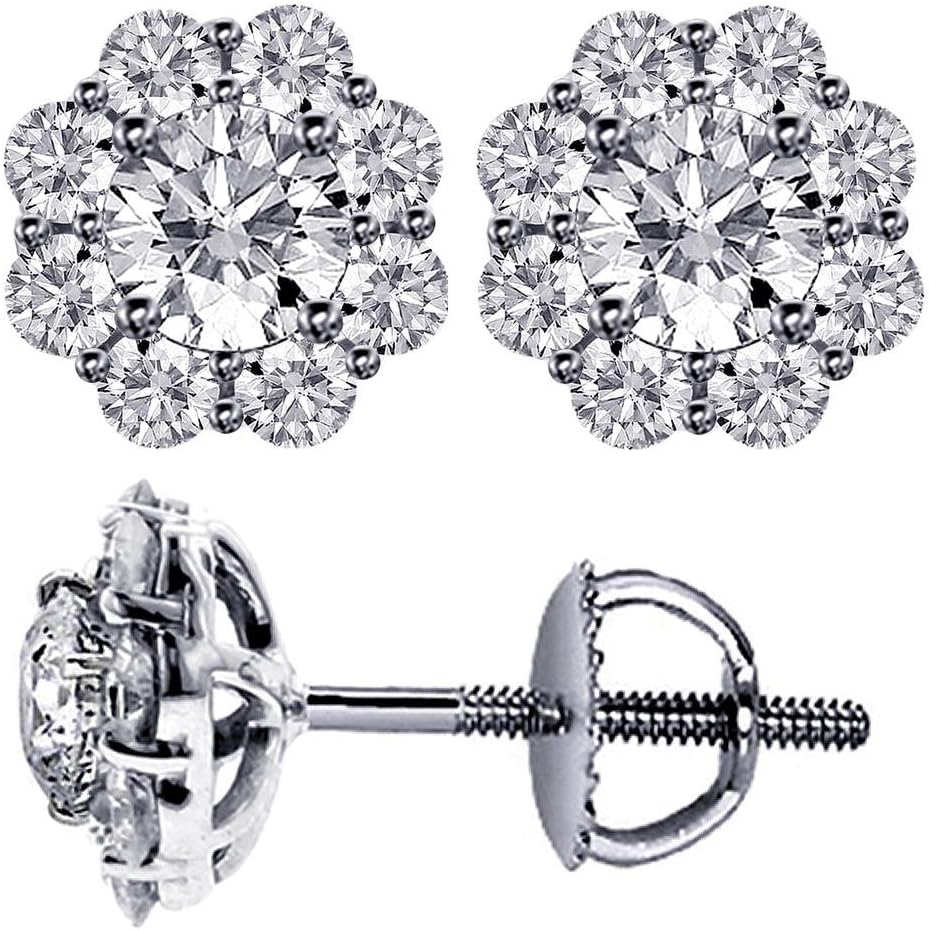 Orecchini a bottone con diamanti a grappolo da 1.70 CT TW in oro bianco 18 carati