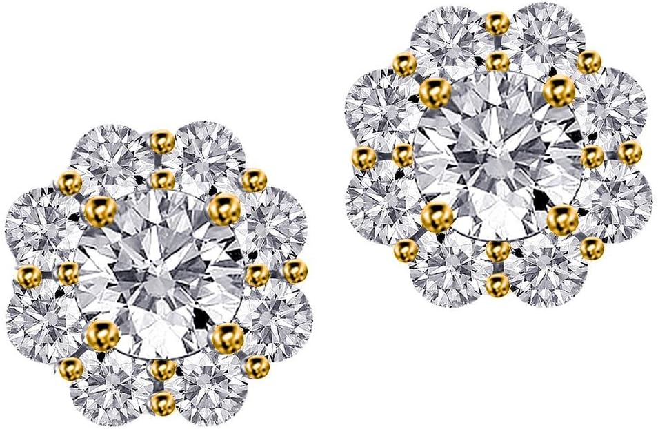 Orecchini a bottone con diamanti a grappolo da 1.70 CT TW in oro giallo 14 carati