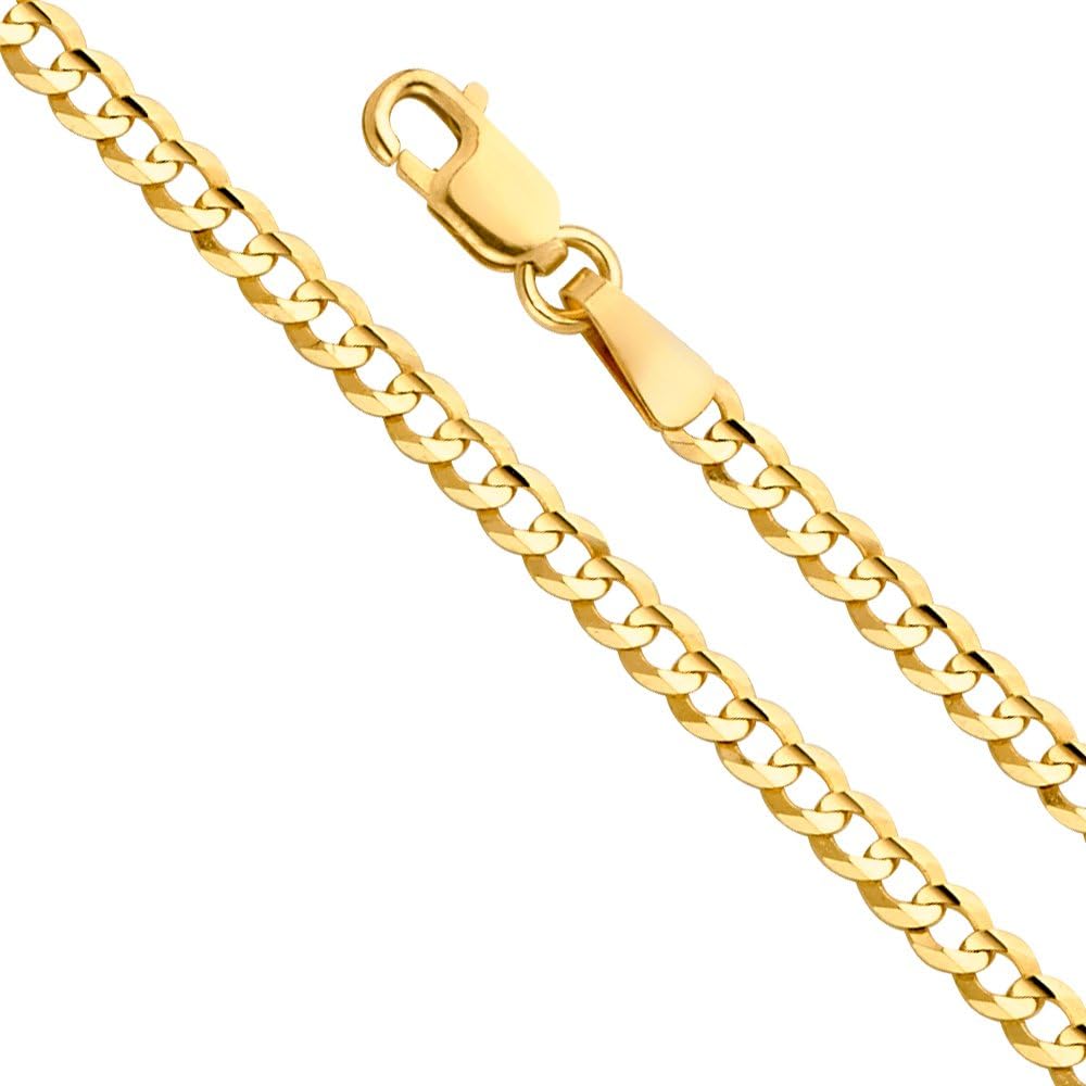 14k REAL Yellow Gold Solid 3mm Cuban Concave Curb Chain Necklace with Lobster Claw Clasp · v2