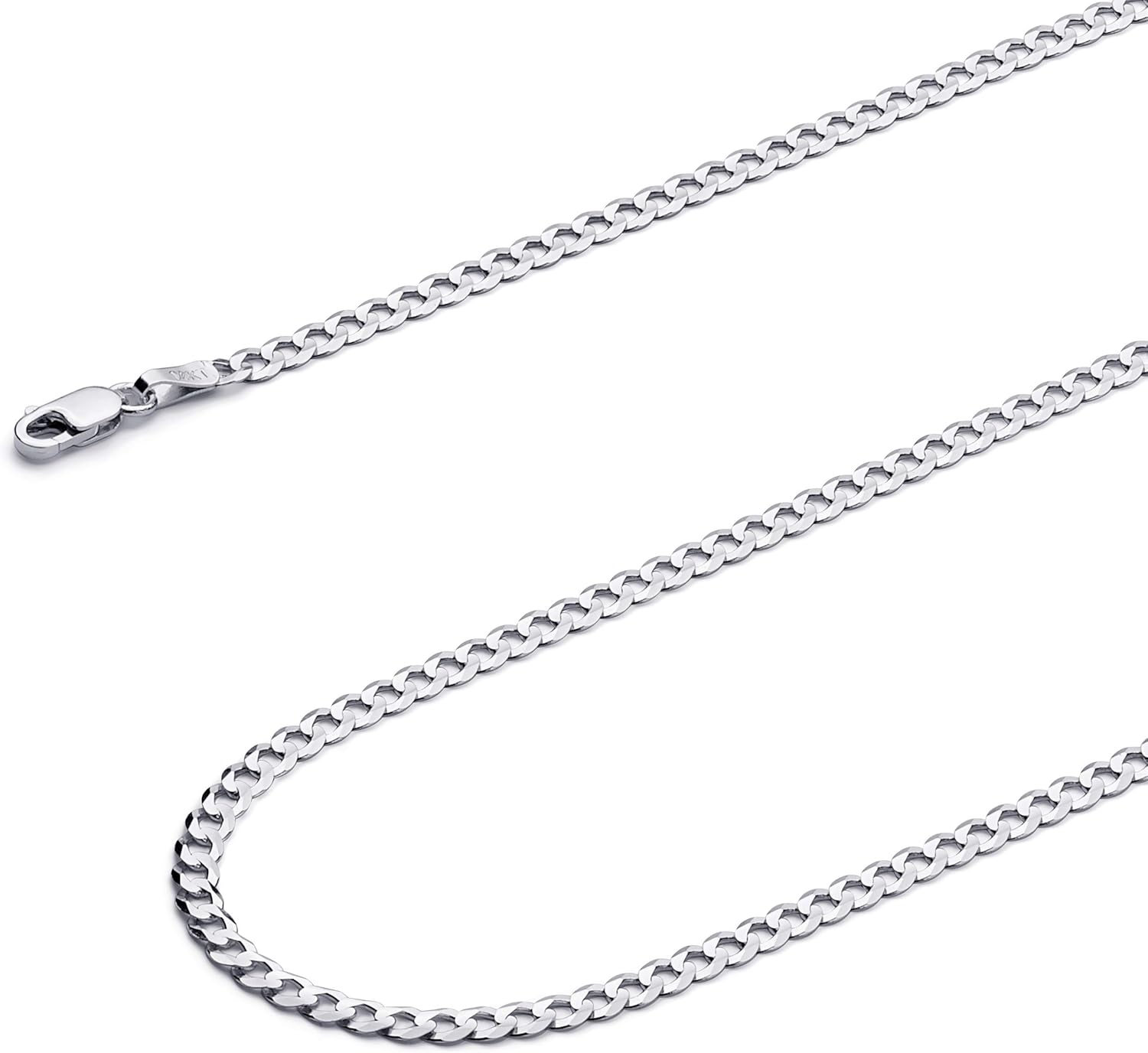 14 Ayar GERÇEK Sarı VEYA Beyaz Altın Katı 2.5mm Küba Bordür Zinciri Kolye, Istakoz Pençe Tokalı