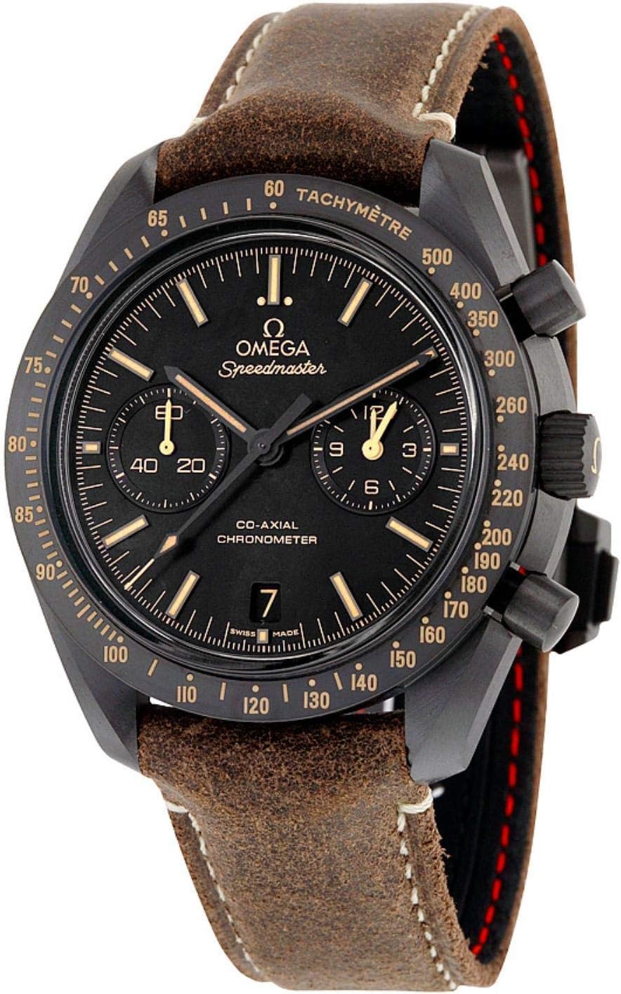 Omega Speedmaster Moonwatch Co-Axial Mens Black Face Brown Leather Strap Chronograph Swiss Automatic Watch 311.92.44.51.01.006