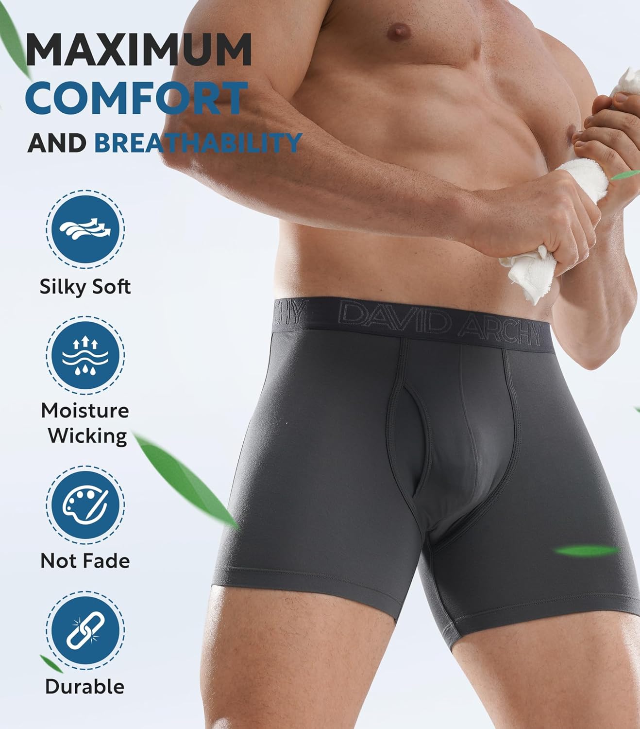 Calzoncillos tipo bóxer DAVID ARCHY para hombre, transpirables, suaves, que absorben la humedad con mosca, ropa interior para hombre, paquete múltiple