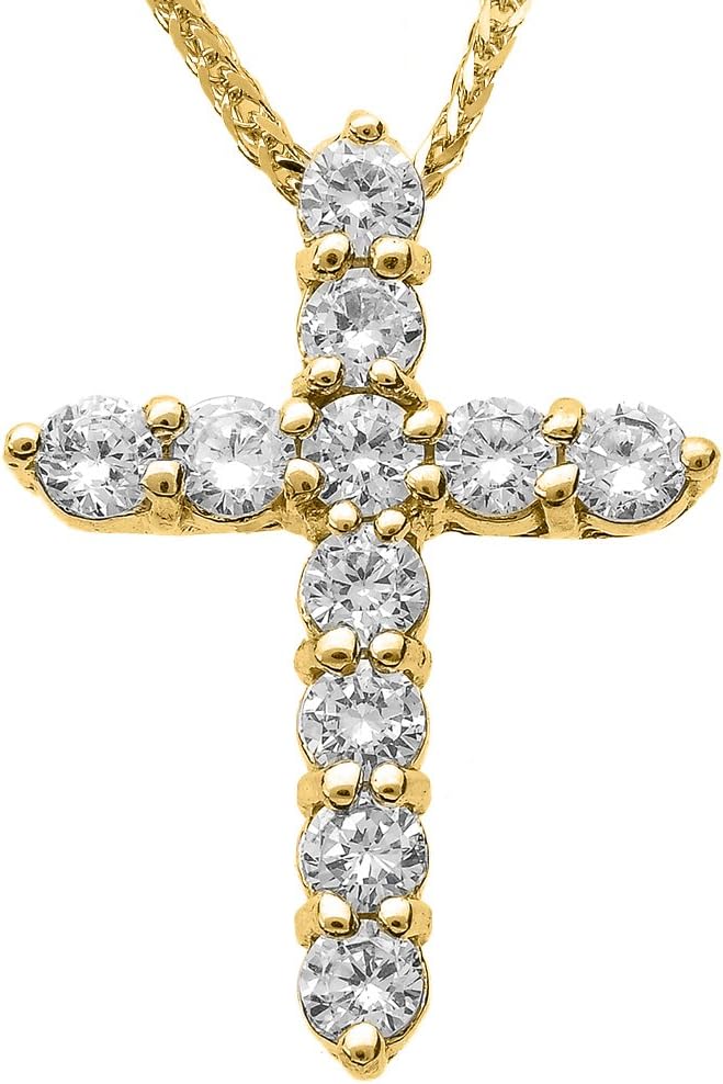Religious Jewelry 14k Yellow Gold Diamond Elegant Cross Pendant Necklace · v2
