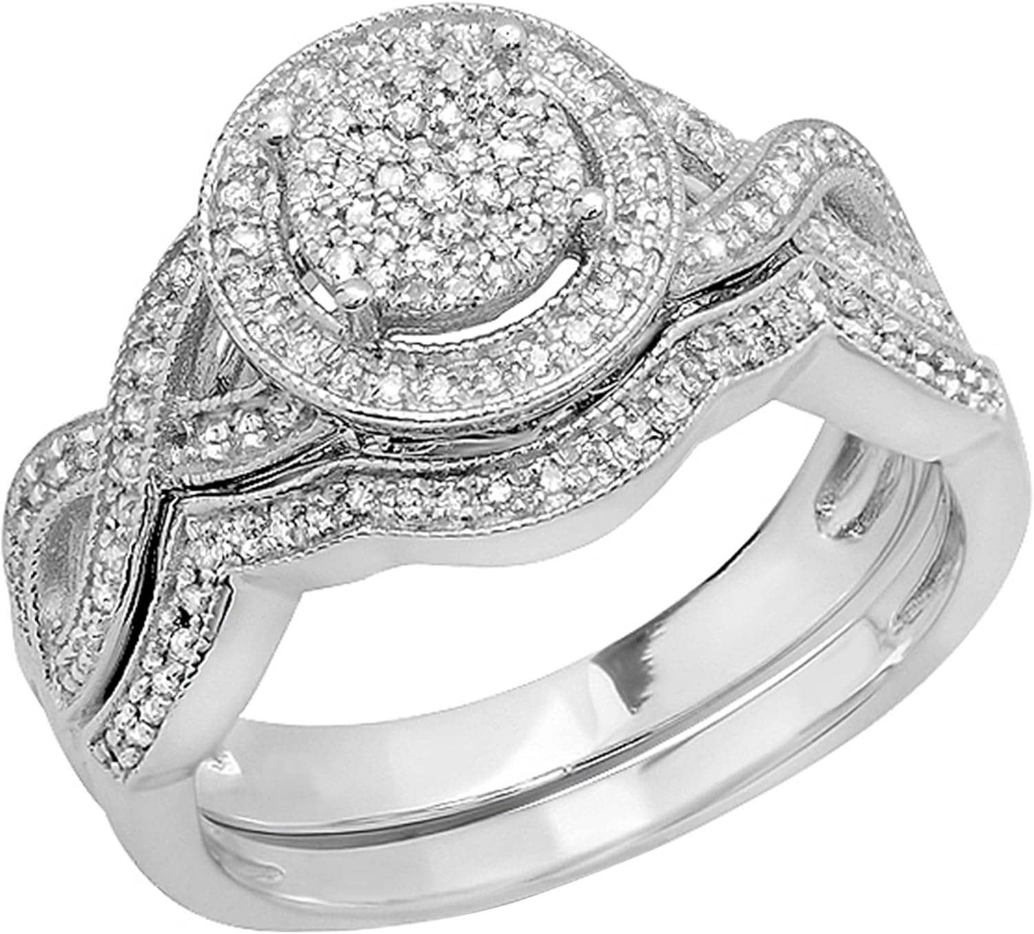 Dazzlingrock Collection Round White Diamond Engagement Ring Set for Women (0.50 ctw, Color I-J, Clarity I2-I3) in 925 Sterling Silver
