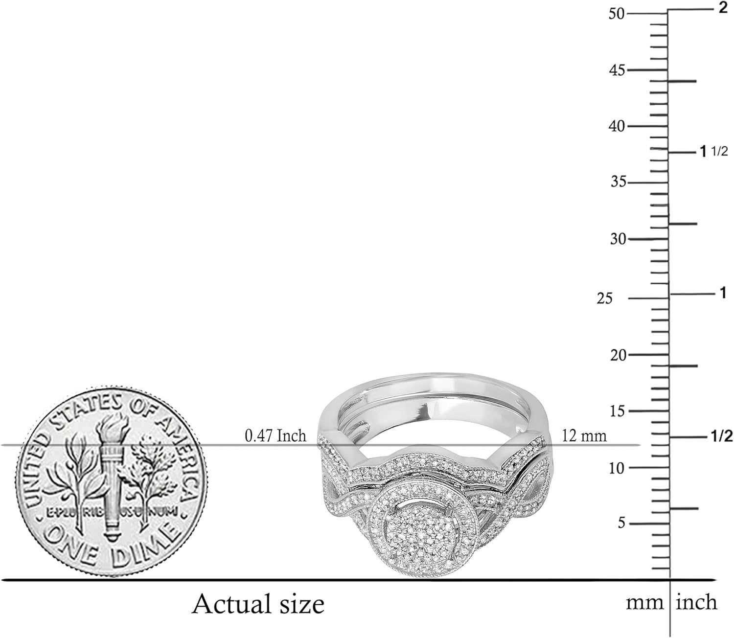 Dazzlingrock Collection Round White Diamond Engagement Ring Set for Women (0.50 ctw, Color I-J, Clarity I2-I3) in 925 Sterling Silver