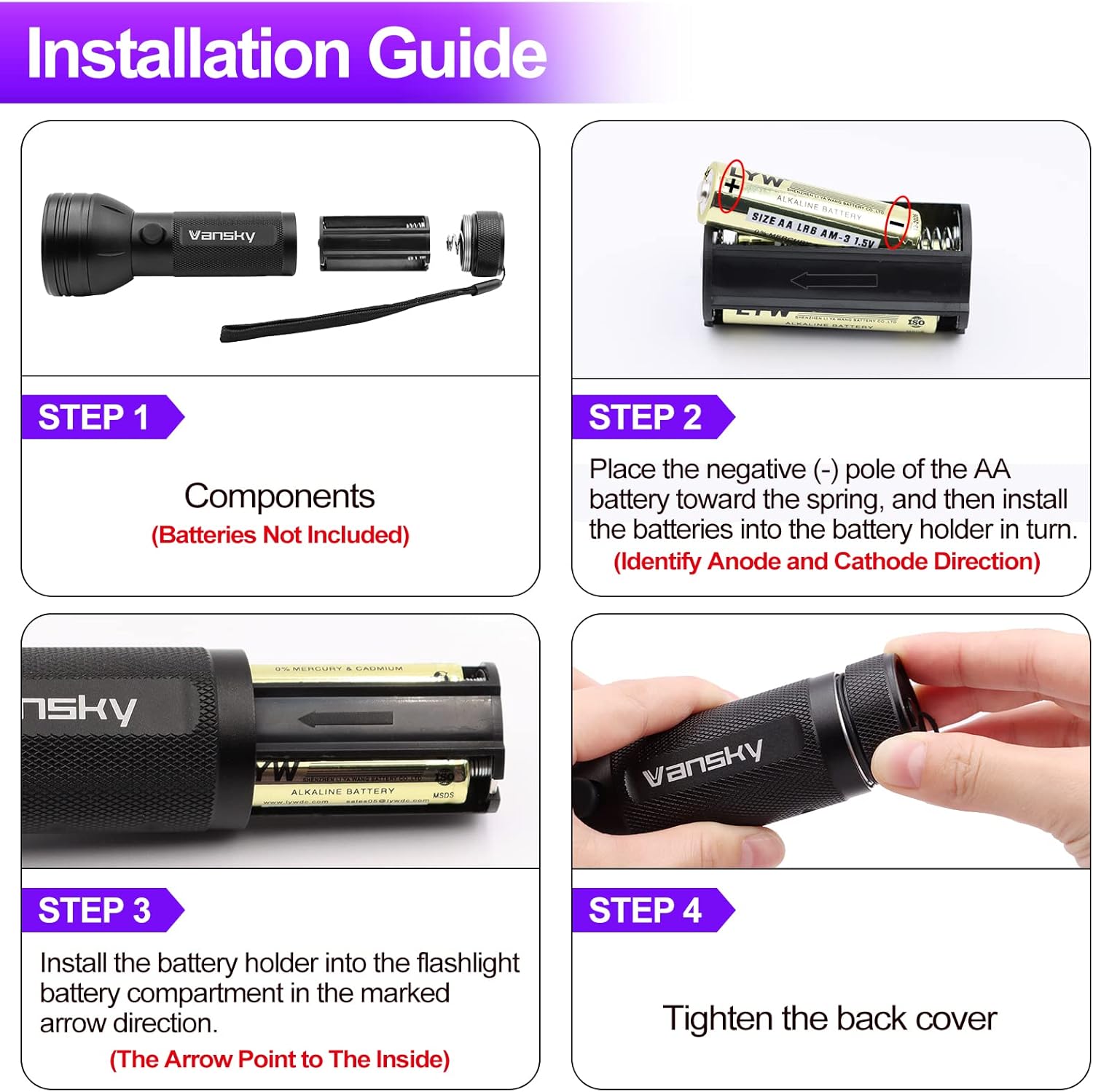 Vansky UV Flashlight Black Light, 51 LED Blacklight Pet Urine Detector for Dog/Cat Urine, Dry Stains, Bed Bug, Resin Curing, Scorpions Finder · v4