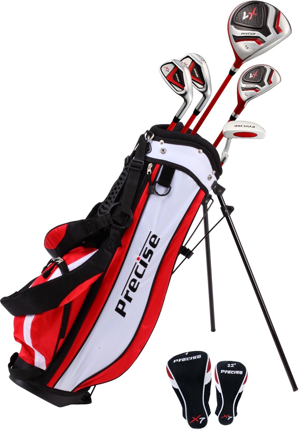 Distintivo set da golf junior per mancini da 6 a 8 anni (altezza da 38 a 4'4 pollici) Il set include: driver (15"), Hybrid Wood (22*), 2 ferri da stiro, putter, borsa con supporto bonus 2 copricapi