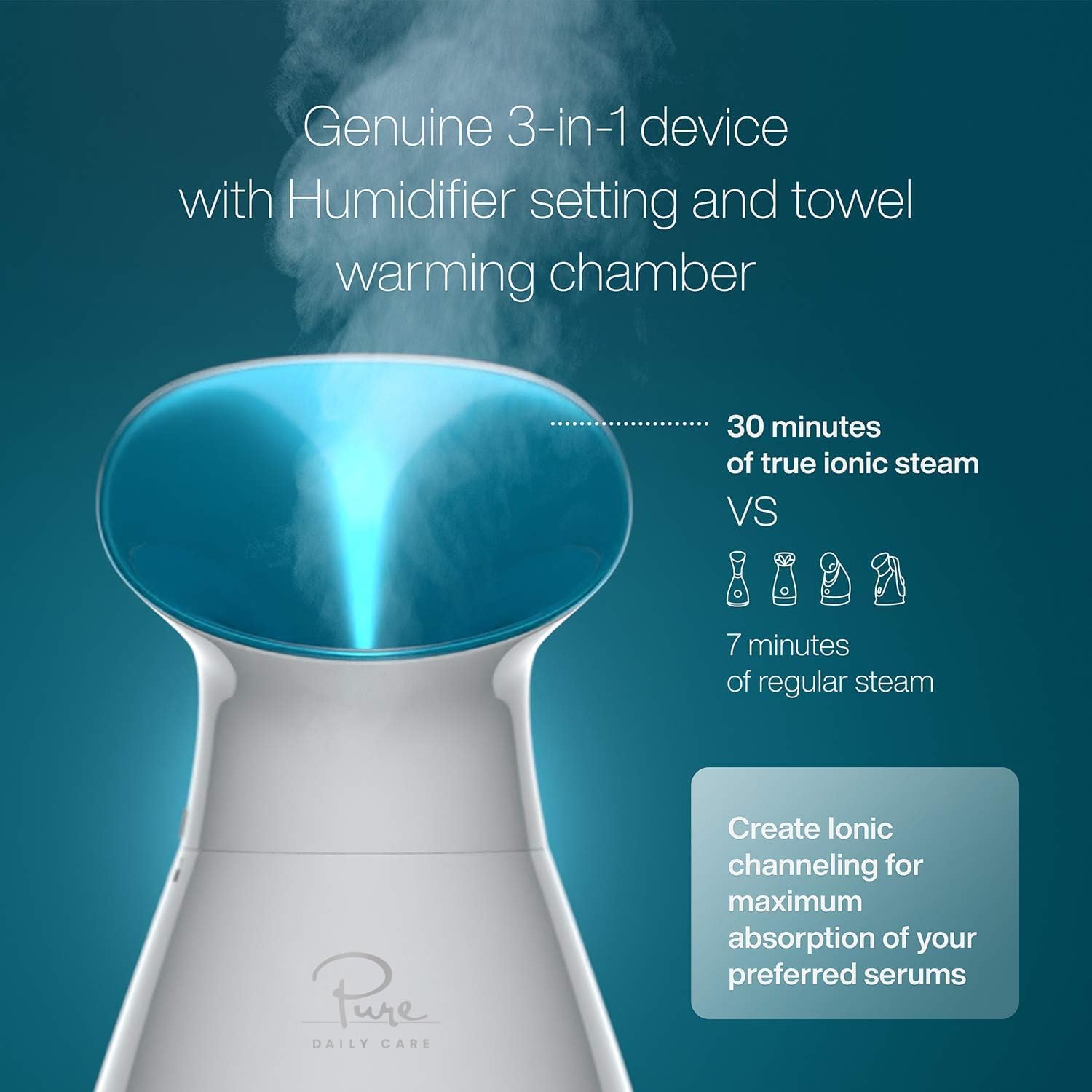 NanoSteamer Large 3-in-1 Nano Ionic Facial Steamer with Precise Temp Control - Humidifier - Unclogs Pores - Blackheads - Spa Quality - Bonus 5 Piece Stainless Steel Skin Kit (Teal) · v2