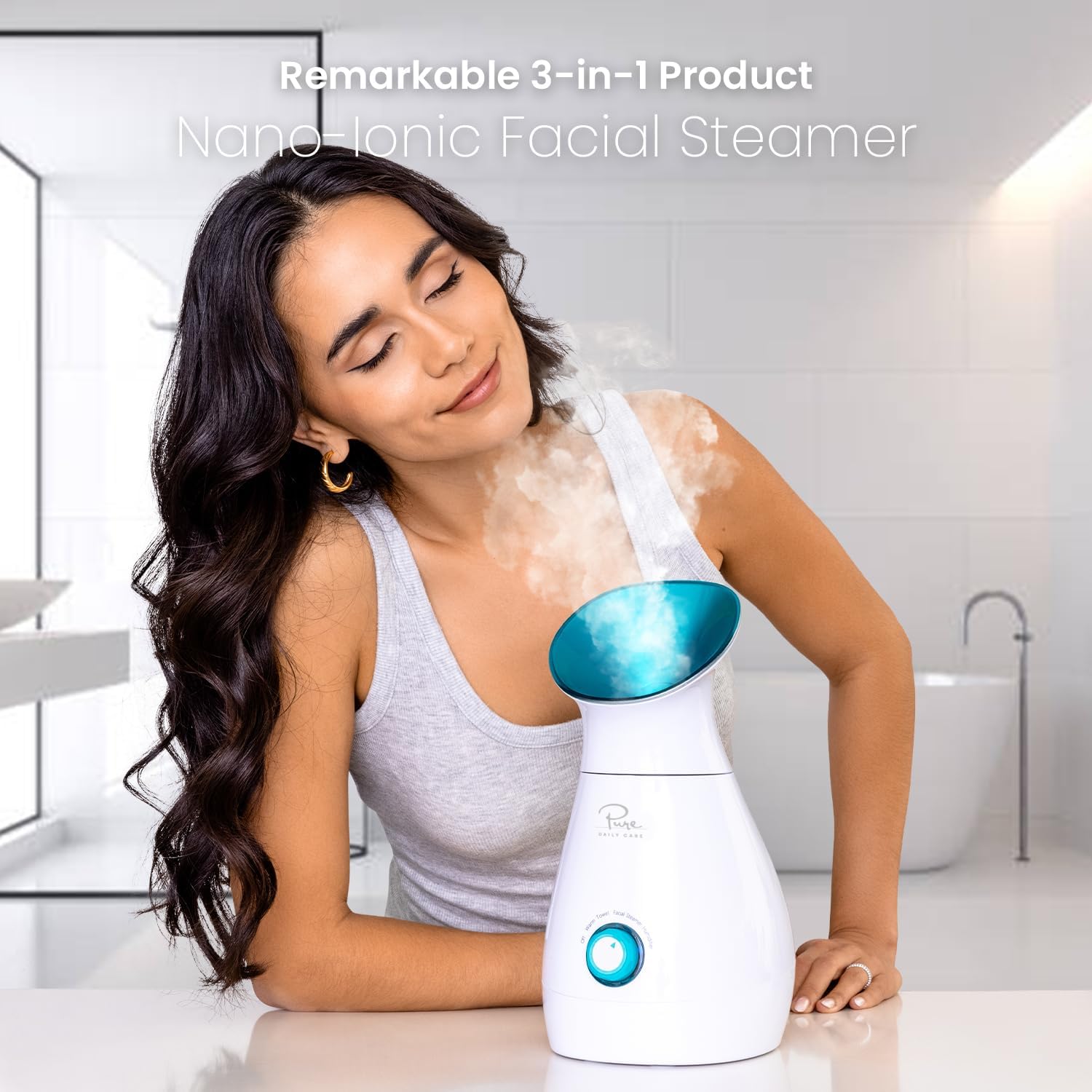 NanoSteamer Large 3-in-1 Nano Ionic Facial Steamer with Precise Temp Control - Humidifier - Unclogs Pores - Blackheads - Spa Quality - Bonus 5 Piece Stainless Steel Skin Kit (Teal) · v2