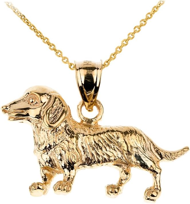 Collar con colgante de oro amarillo pulido de 10 quilates para perros salchicha Weiner