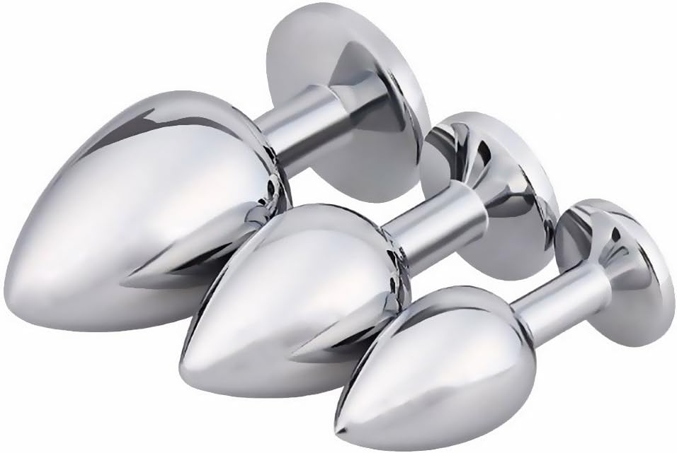 Akstore 3 Pcs Luxury Jewelry Design Fetish Stainless Steel Anal Butt Plug Fantasy Sex Restraints Bondage SM Large Medium Small Anal Stimulation toy for Unisex Masturbation with Penis Condom(Pink) · v9