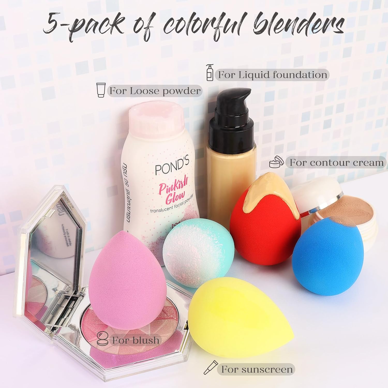 BEAKEY Makeup Sponge 5 Pcs Set, Latex-Free and Soft Boun Boun Beauty Sponge for Blending, Makeup Sponges for Foundation, Liquid, Cream and Powder. Blender for Enhanced Make Up Application · v2