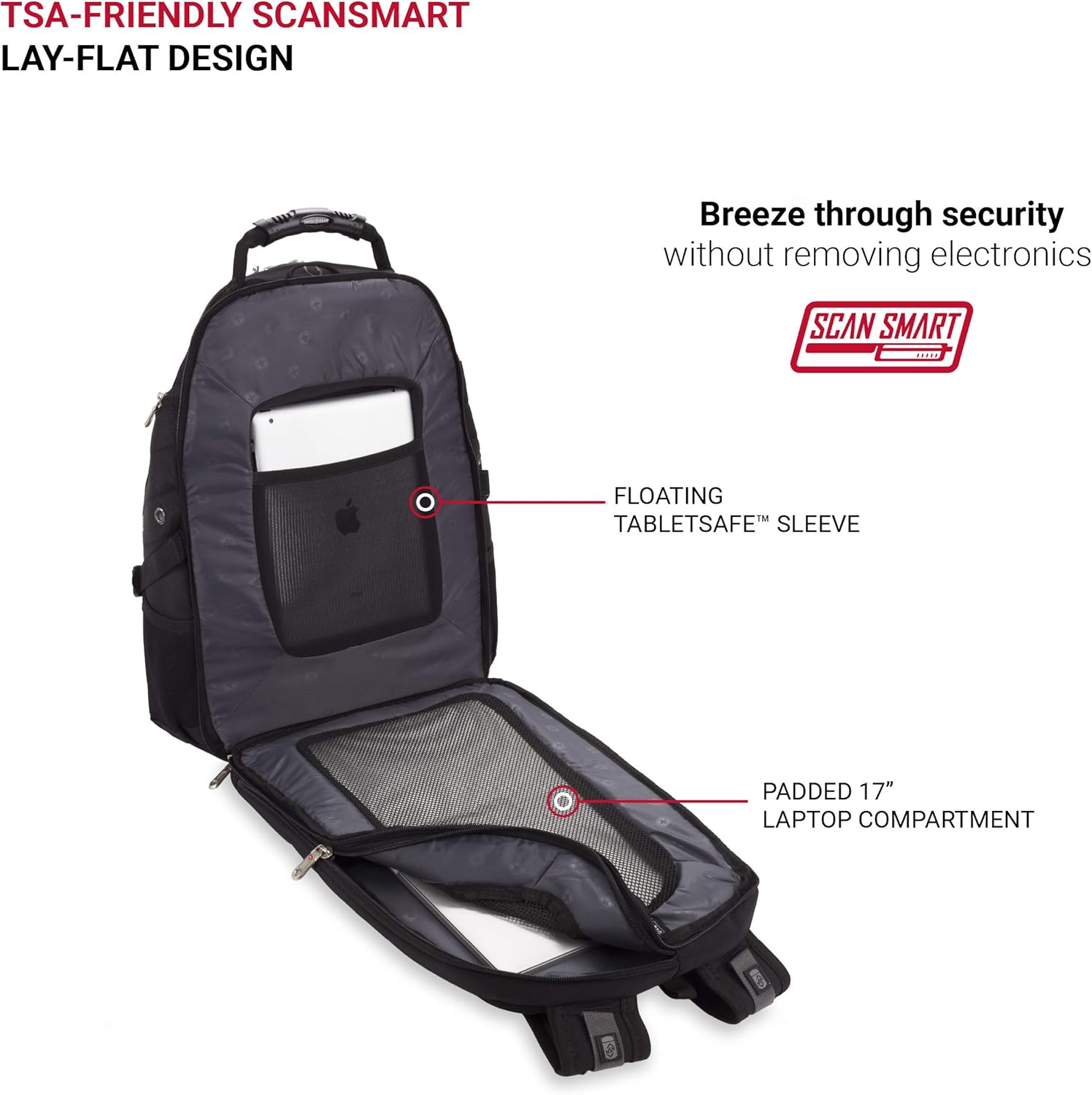 SwissGear 5977 ScanSmart กระเป๋าเป้สะพายหลังใส่โน้ตบุ๊ก สีดำ ขนาด 17 นิ้ว