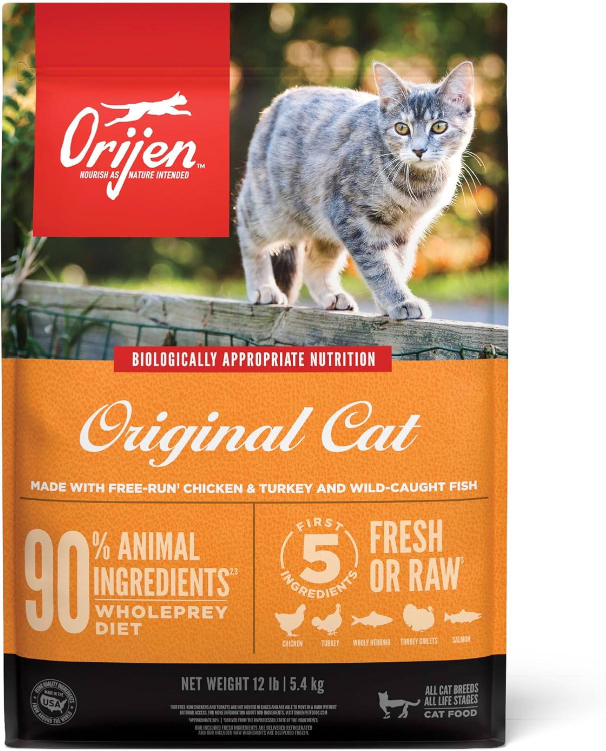 ORIJEN Original Cat, Grain Free Dry Cat Food for All Life Stages, With WholePrey Ingredients, 12lb · v2