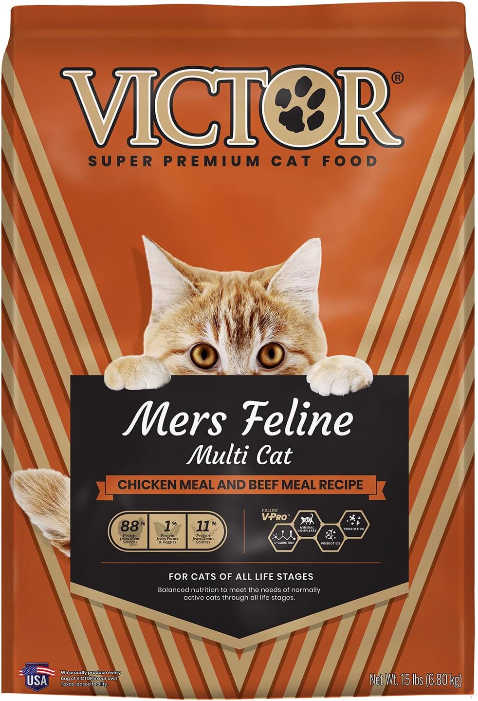 Victor Super Premium Cat Food – Mers Feline Dry Cat Food with Chicken, Beef, Pork and Fish Meal Proteins for Normally Active Cats – All Breeds and All Life Stages from Kitten to Adult, 15 lb