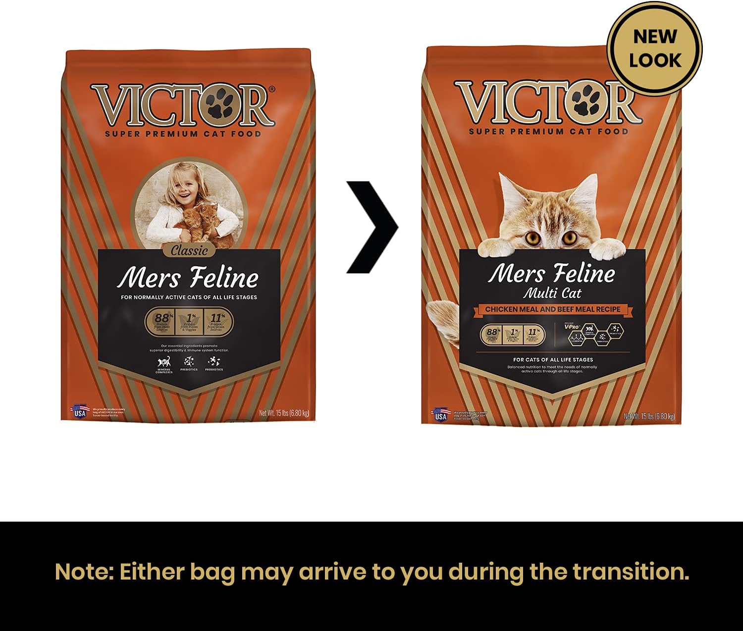 Nourriture pour chats Victor Super Premium — Nourriture sèche pour chats Mers Feline à base de protéines de poulet, de bœuf, de porc et de poisson pour chats normalement actifs — Toutes les races et tous les stades de vie, du chaton à l'adulte, 15 livres