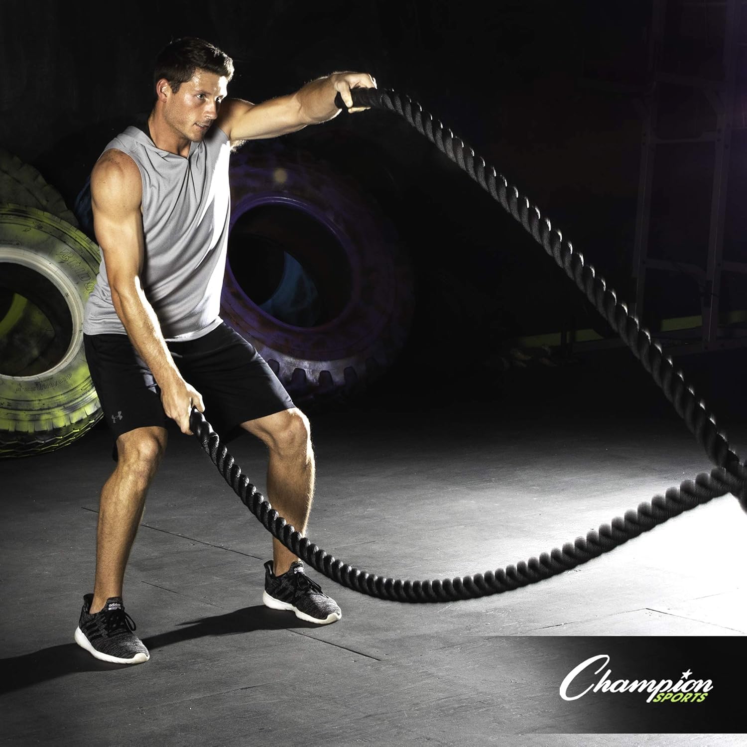 Champion Sports Heavy Training Rope: Rhino Poly Strength  Conditioning Heavy Gym Battle Ropes - Cardio, Cross Training, Weight Training amp; Crossfit