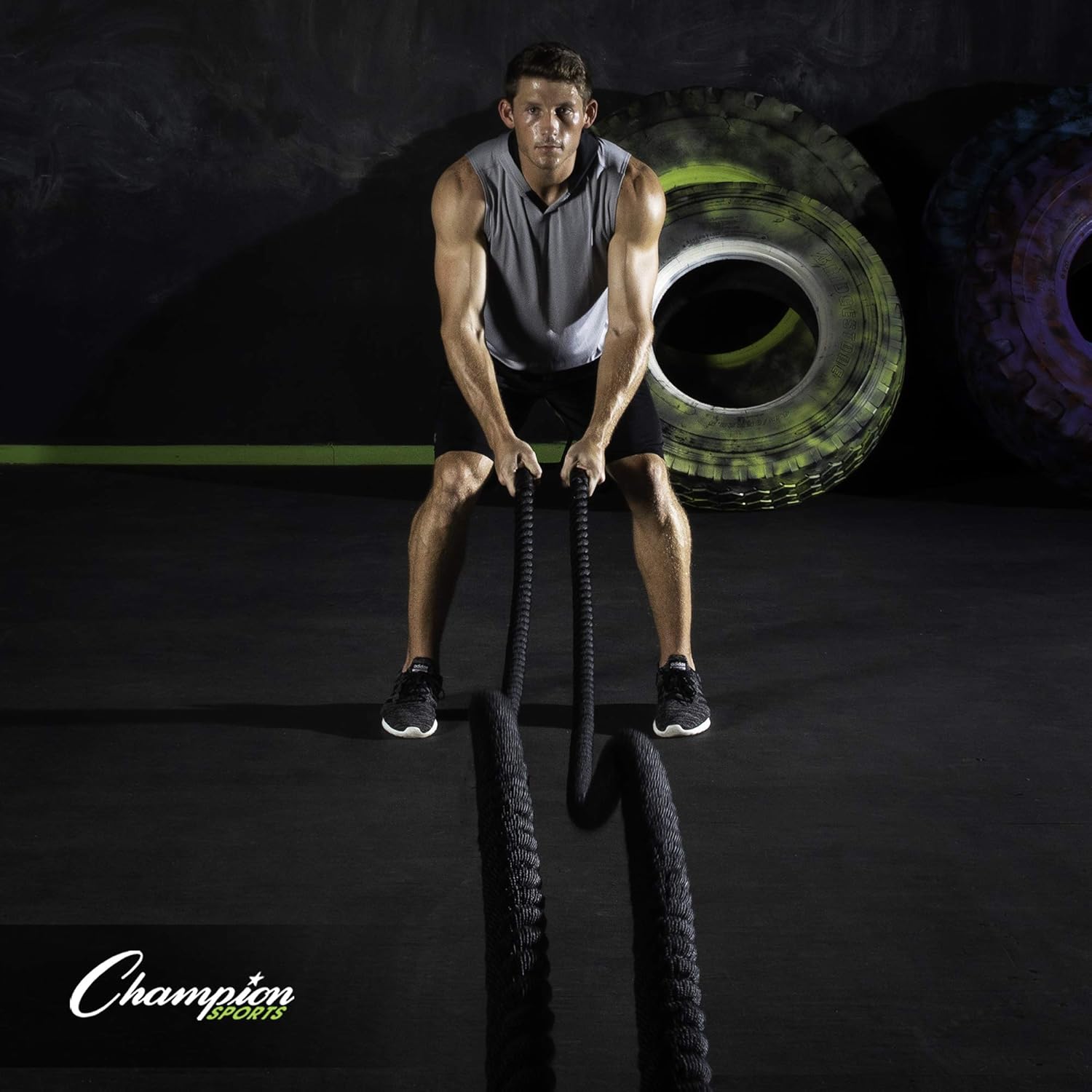 Champion Sports Heavy Training Rope: Rhino Poly Strength  Conditioning Heavy Gym Battle Ropes - Cardio, Cross Training, Weight Training amp; Crossfit