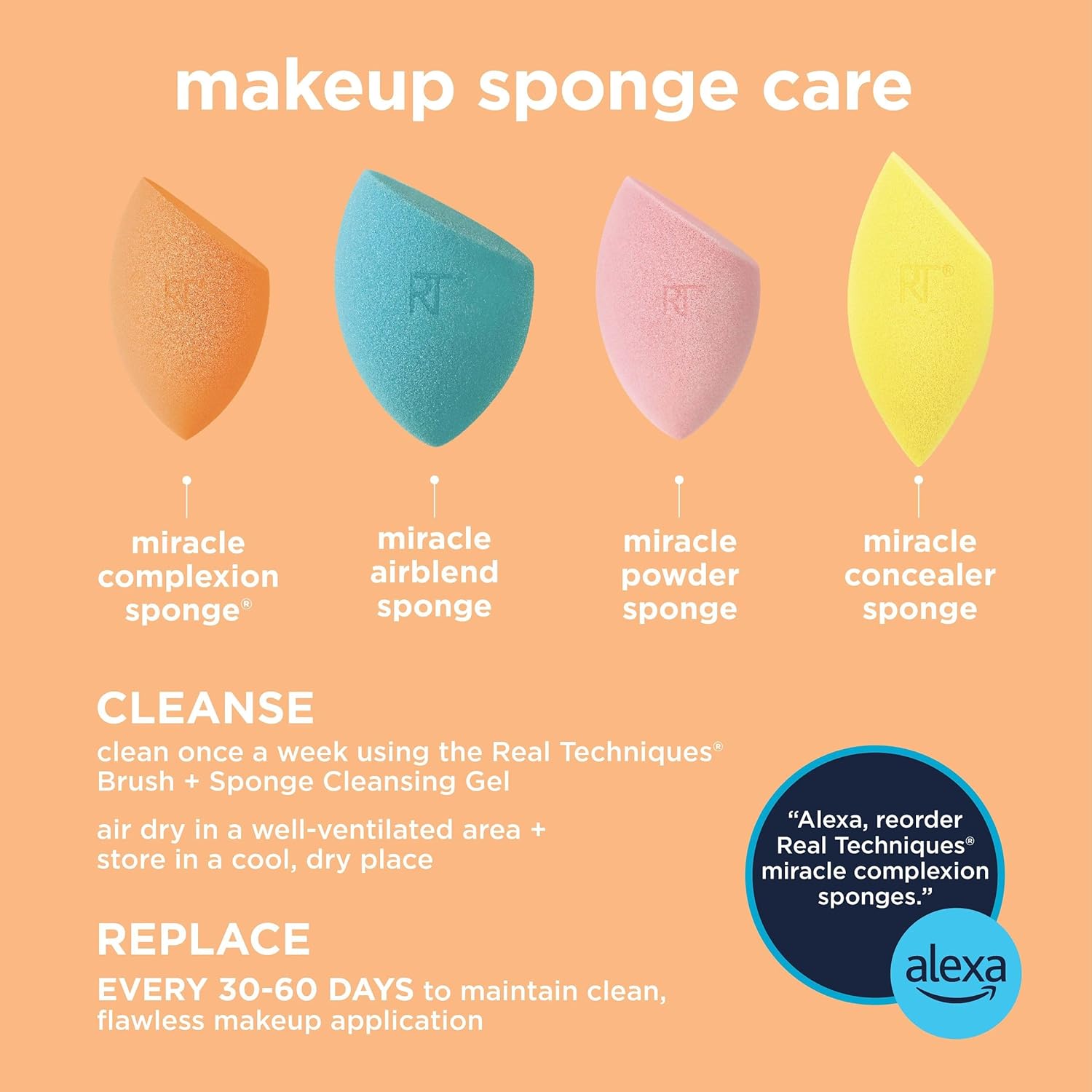 Real Techniques Miracle Complexion Sünger Seti 4'lü Paket, Sıvı Krem Makyaj İçin Makyaj Blender Süngeri, Yapılabilir Kaplama, Doğal Baz İçin Fondöten Süngeri, Hediye Seti, Lateks İçermeyen Köpük