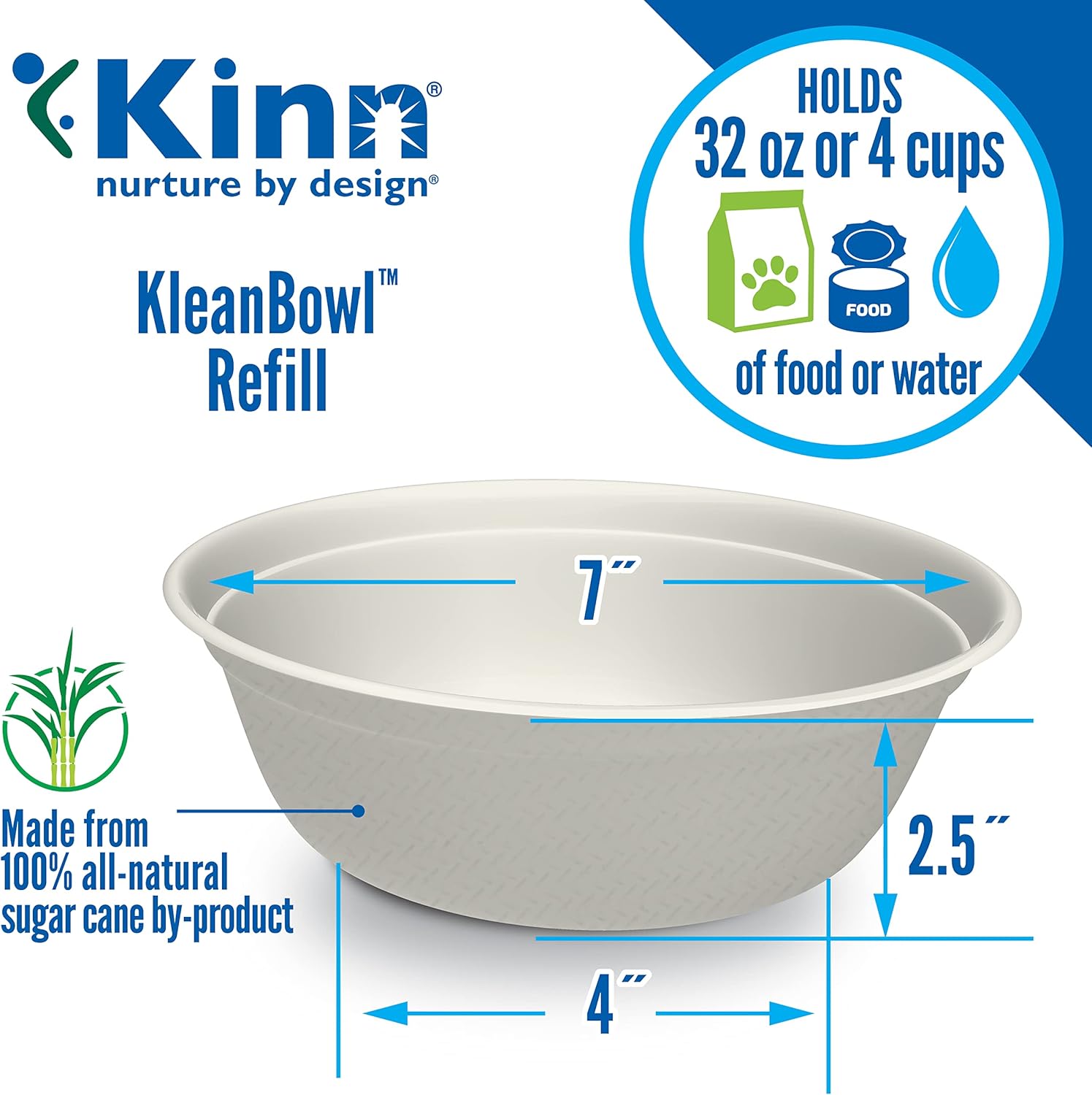 Bols à nourriture jetables Kinn Kleanbowl pour chiens, 32 oz (lot de 50) - Recharges Frame System, bols de nourriture compostables pour chats, étanches pour l'alimentation des animaux de compagnie