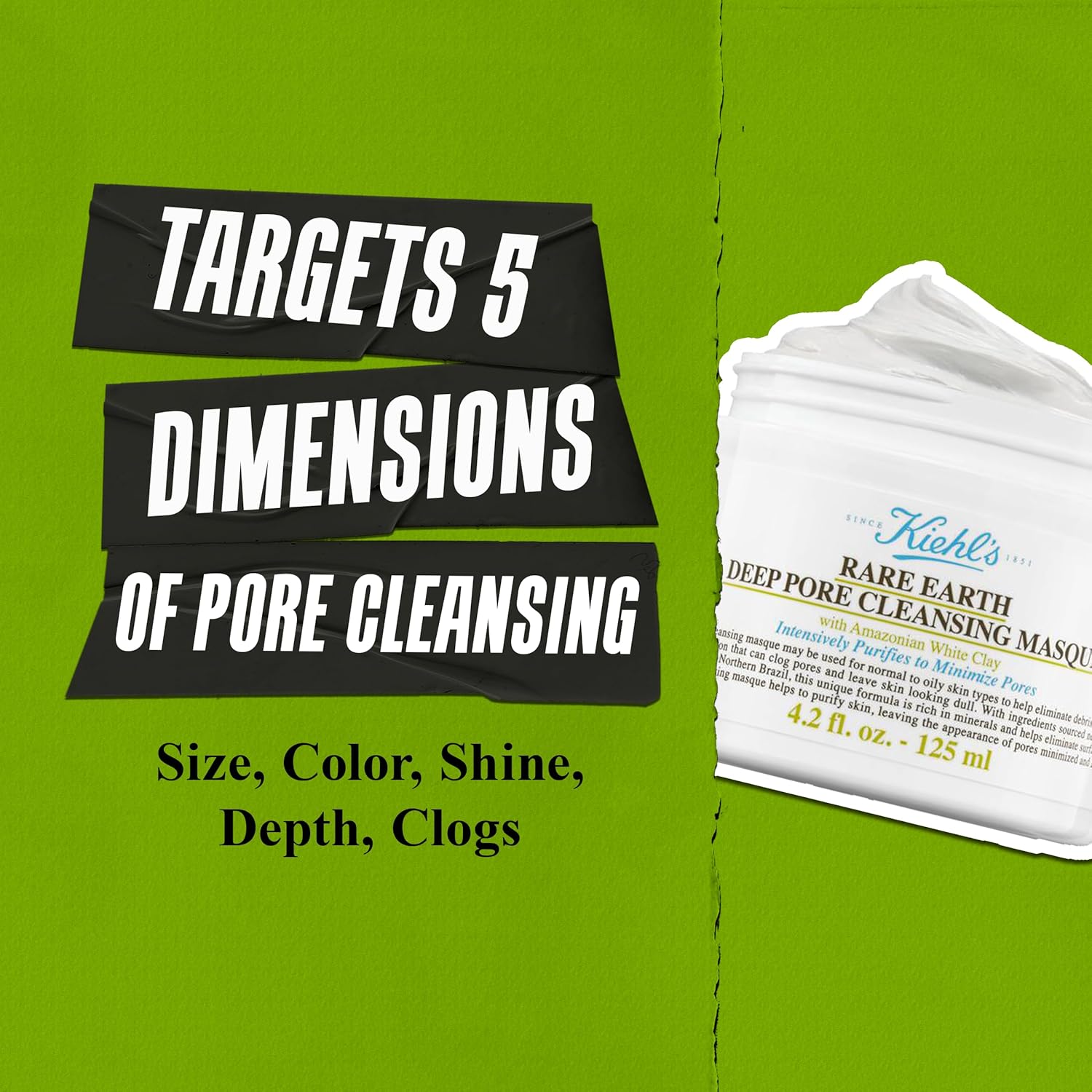 Kiehls Rare Earth Deep Pore Cleansing Mask, Pore-Minimizing Face Mask for Clogged Pores, Detoxifies  Refines Skin, Absorbs Excess Oil, with Amazonian White Clay amp; Aloe Vera, for Normal to Oily Skin
