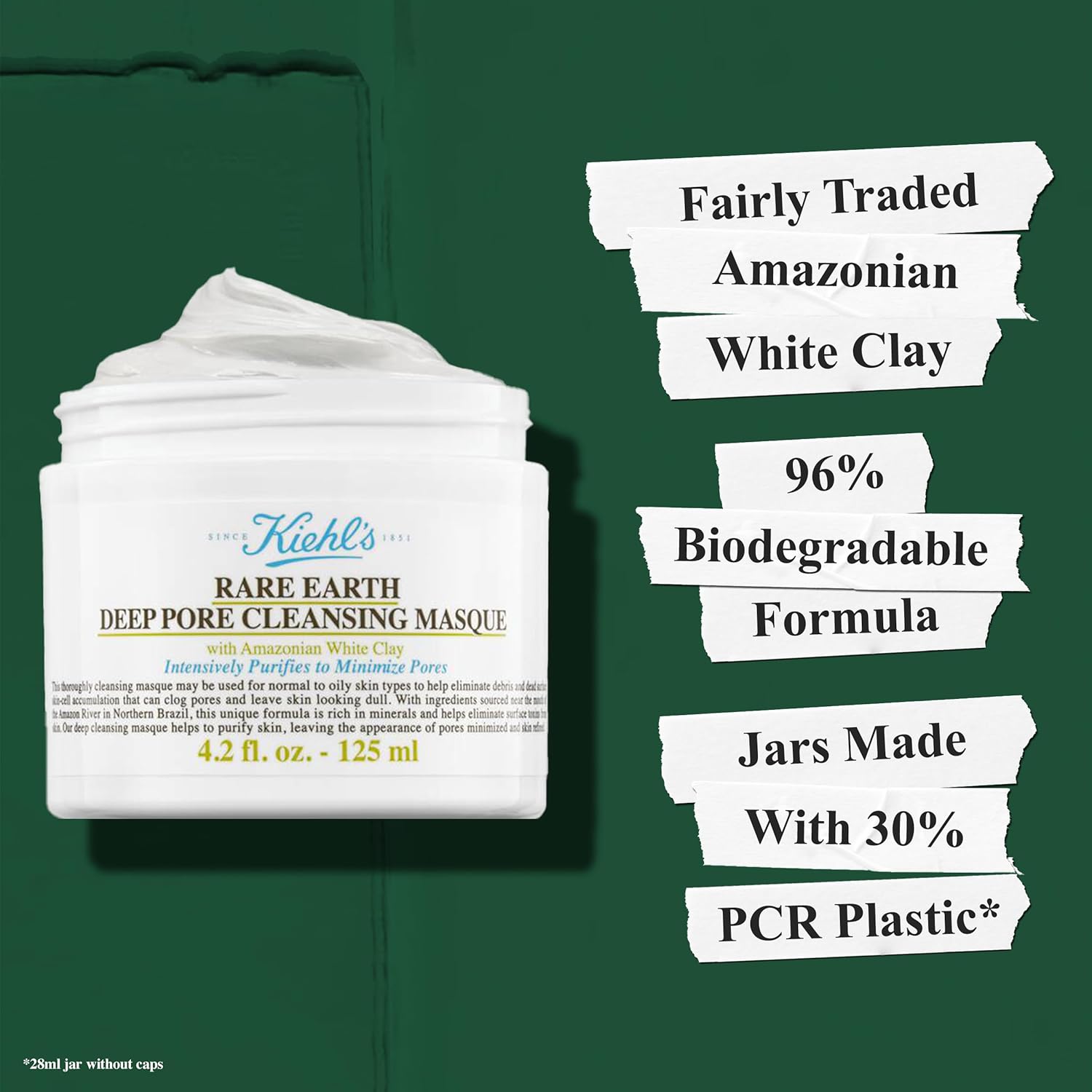 Kiehls Rare Earth Deep Pore Cleansing Mask, Pore-Minimizing Face Mask for Clogged Pores, Detoxifies  Refines Skin, Absorbs Excess Oil, with Amazonian White Clay amp; Aloe Vera, for Normal to Oily Skin