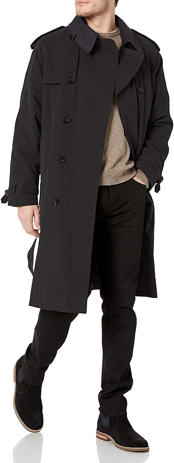 LONDON FOG Mens Iconic Double Breasted Trench Coat with Zip-Out Liner and Removable Top Collar · v2