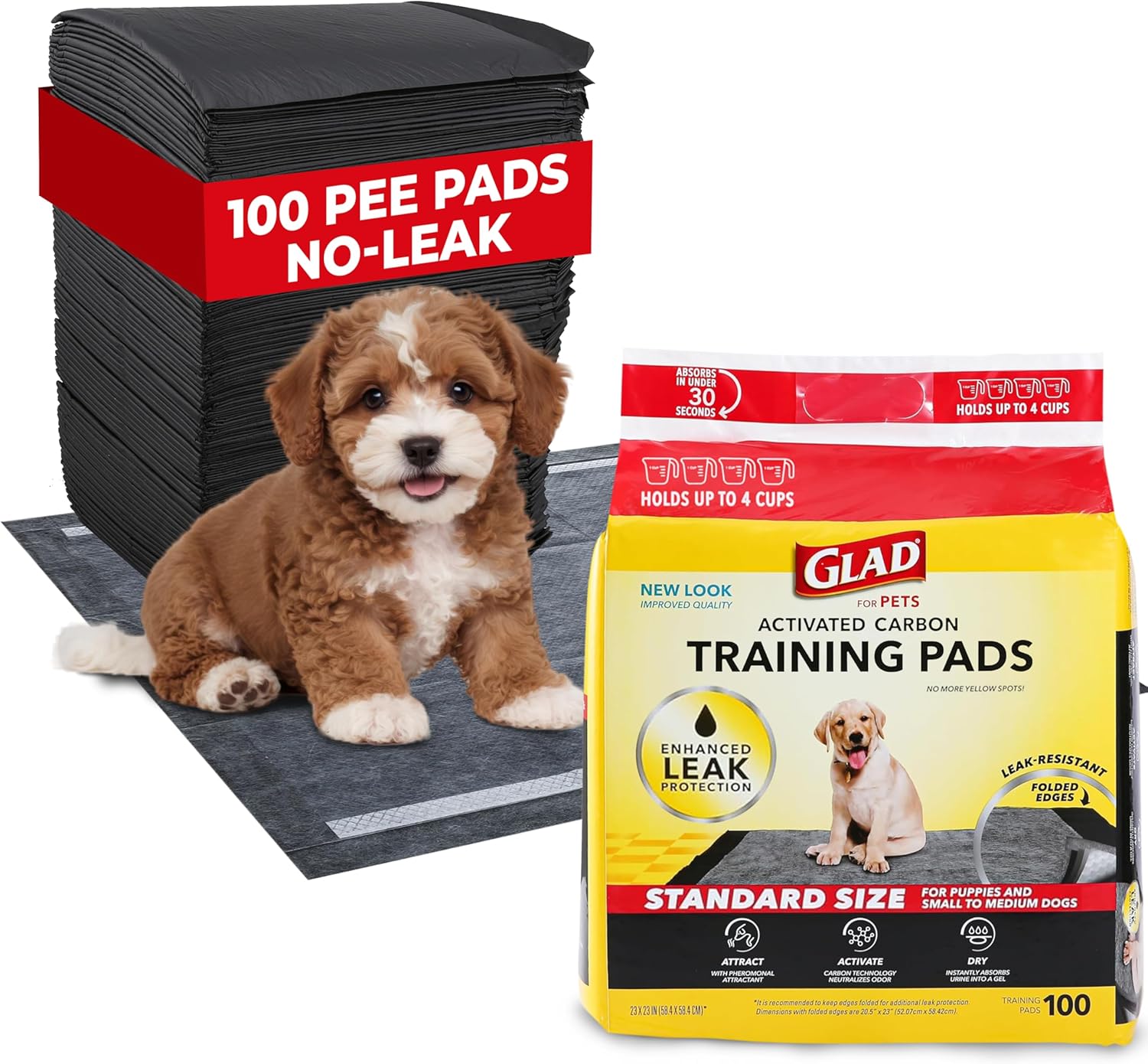 Glad for Pets Black Charcoal Puppy Pads - Super Absorbent Disposable Dog Pee Pads, Potty Training Pads, and Pet Supplies - Dog Pee Pads for Crate Training and Indoor Use 23 x 23" - 100 Count