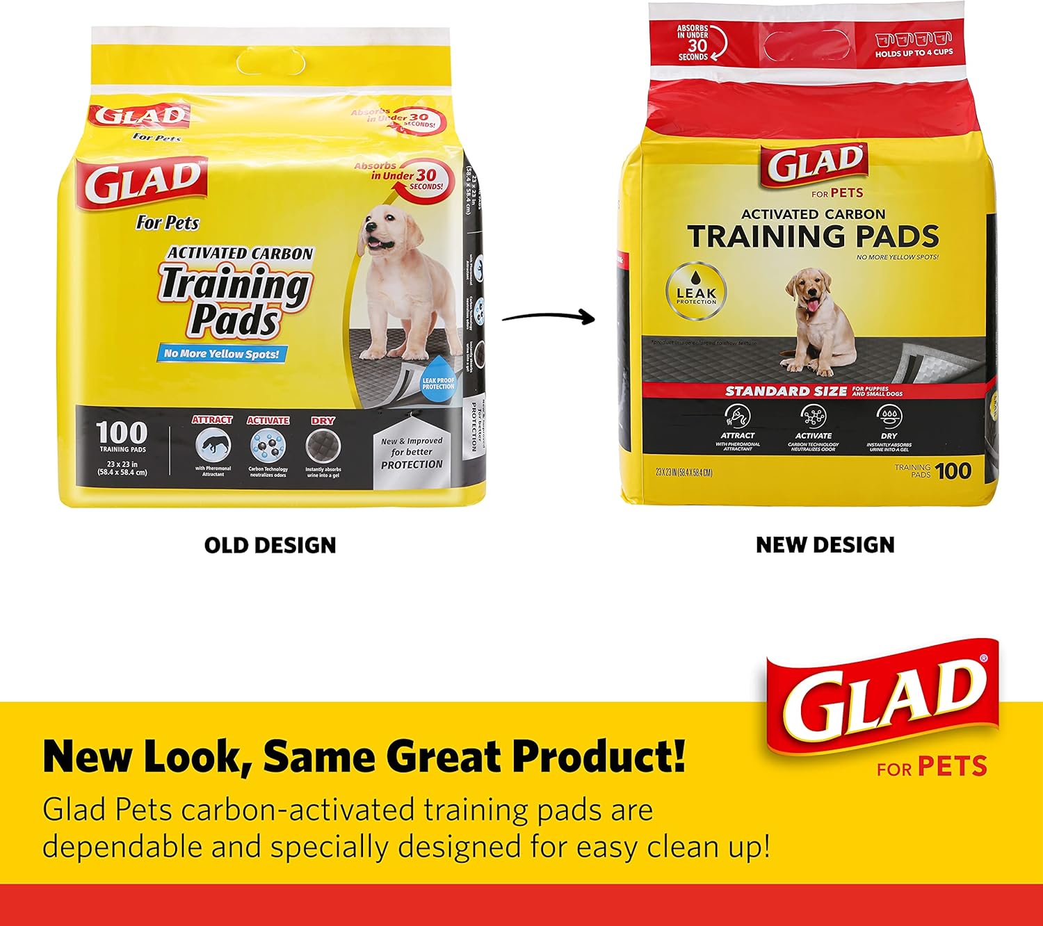 Glad for Pets Black Charcoal Puppy Pads - Super Absorbent Disposable Dog Pee Pads, Potty Training Pads, and Pet Supplies - Dog Pee Pads for Crate Training and Indoor Use 23 x 23" - 100 Count