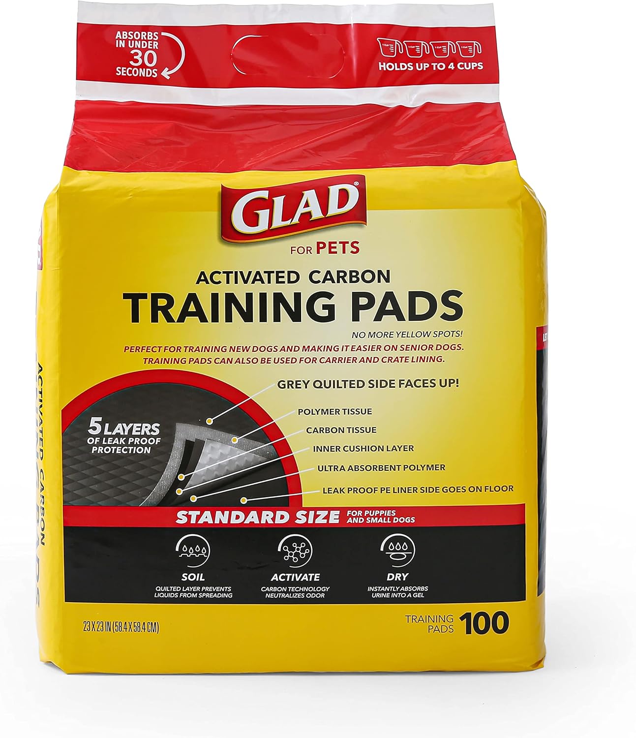 Glad for Pets Black Charcoal Puppy Pads - Super Absorbent Disposable Dog Pee Pads, Potty Training Pads, and Pet Supplies - Dog Pee Pads for Crate Training and Indoor Use 23 x 23" - 100 Count