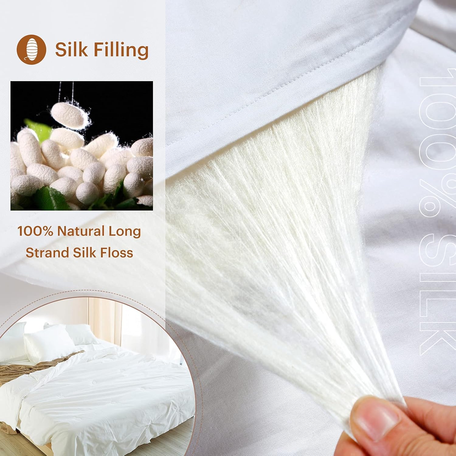 LilySilk All Season Silk Comforter/Duvet/Quilt, 100% Long Strand Silk Floss Filling with 100% Cotton Cover, Breathable and Warm Queen(87x90 Inch,Silk Weight:1.75kg) · v5