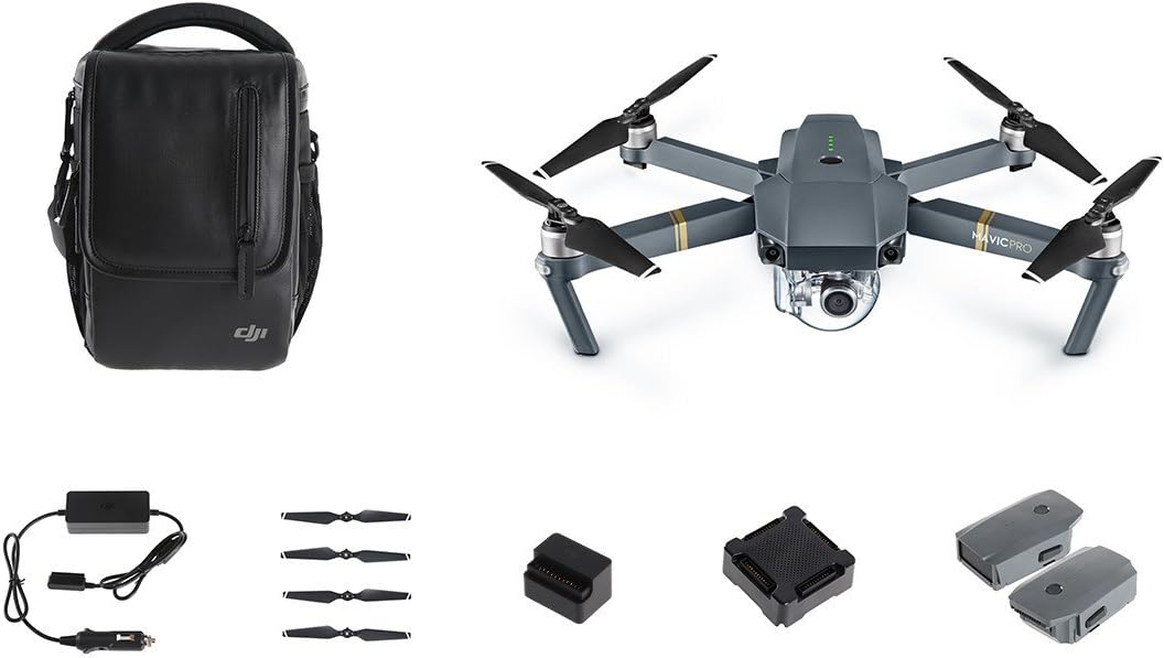 DJI Mavic Pro Fly More Combo: kit drone quadricottero ad elica pieghevole con telecomando, 3 batterie, microSD da 16 GB, hub di ricarica, caricabatteria da auto, adattatore per power bank, borsa a tracolla