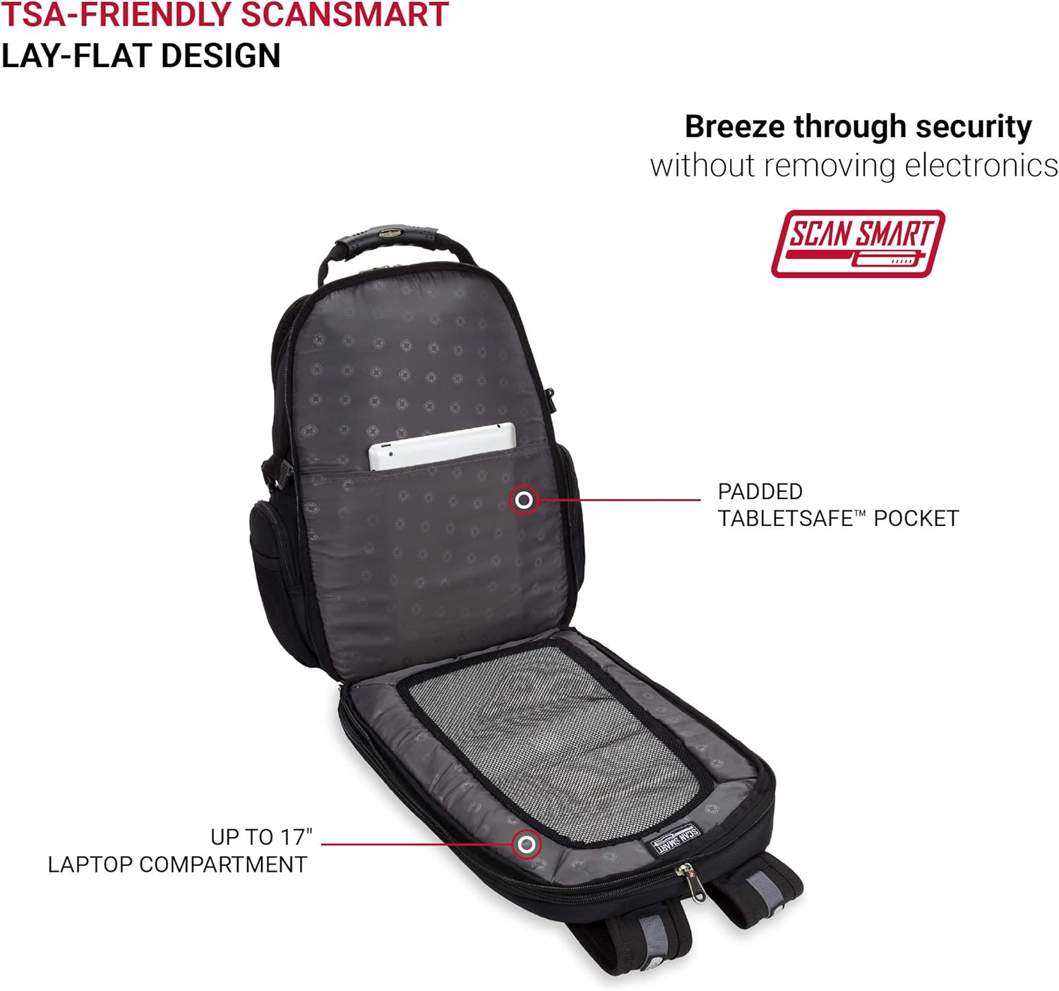 กระเป๋าเป้สะพายหลังใส่โน้ตบุ๊ก ScanSmart รุ่น 1753 ของ SWISSGEAR กระเป๋าเป้สะพายหลังใส่โน้ตบุ๊กที่ทนทานต่อรอยขีดข่วนและเหมาะสำหรับการเดินทาง